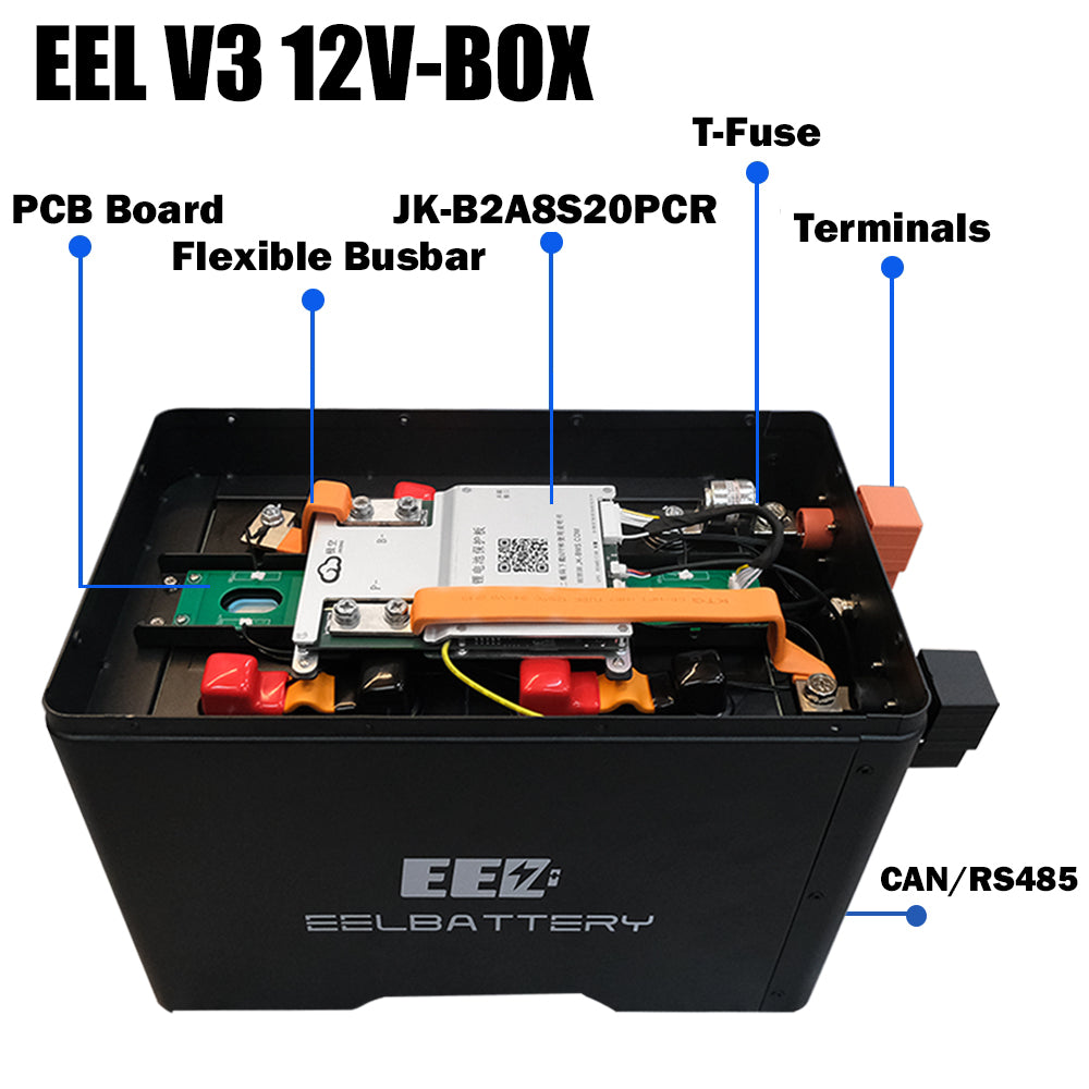 12V DIY Kit LiFePO4 Battery Box with JK 200A Active Balance BMS,250A Fuse for Solar Power USA Stock