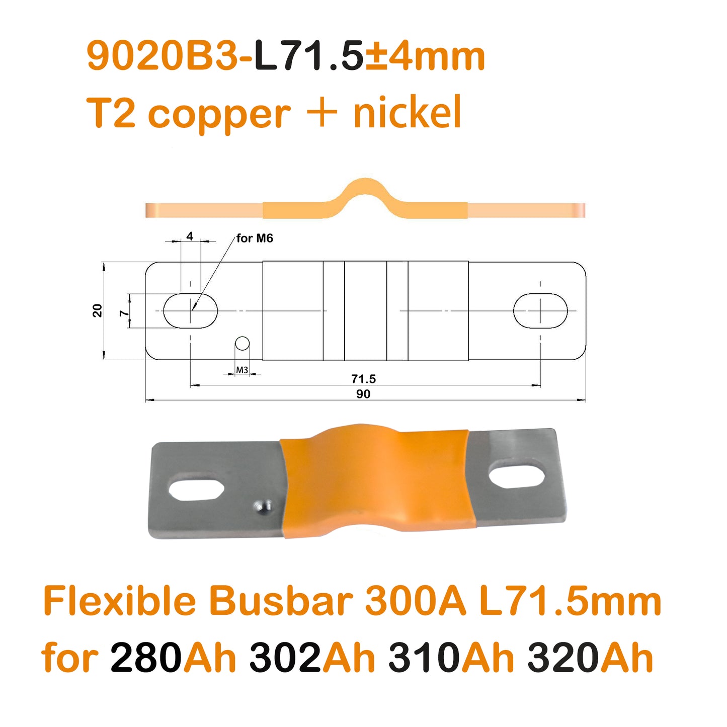 4PCS Flexible Nickel-Plated Copper Bus Bar Terminal Connectors with one M3 hole EEL BATTERY