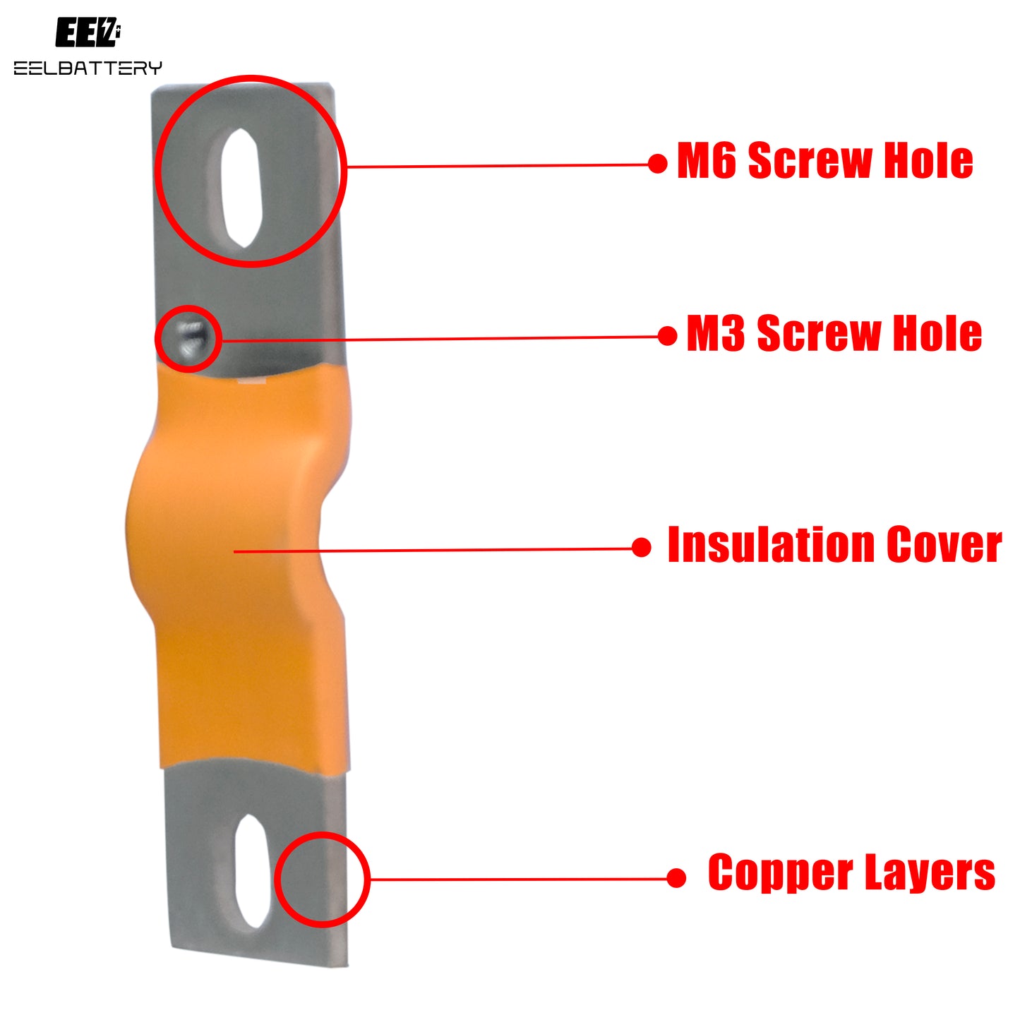 4PCS Flexible Nickel-Plated Copper Bus Bar Terminal Connectors with one M3 hole EEL BATTERY