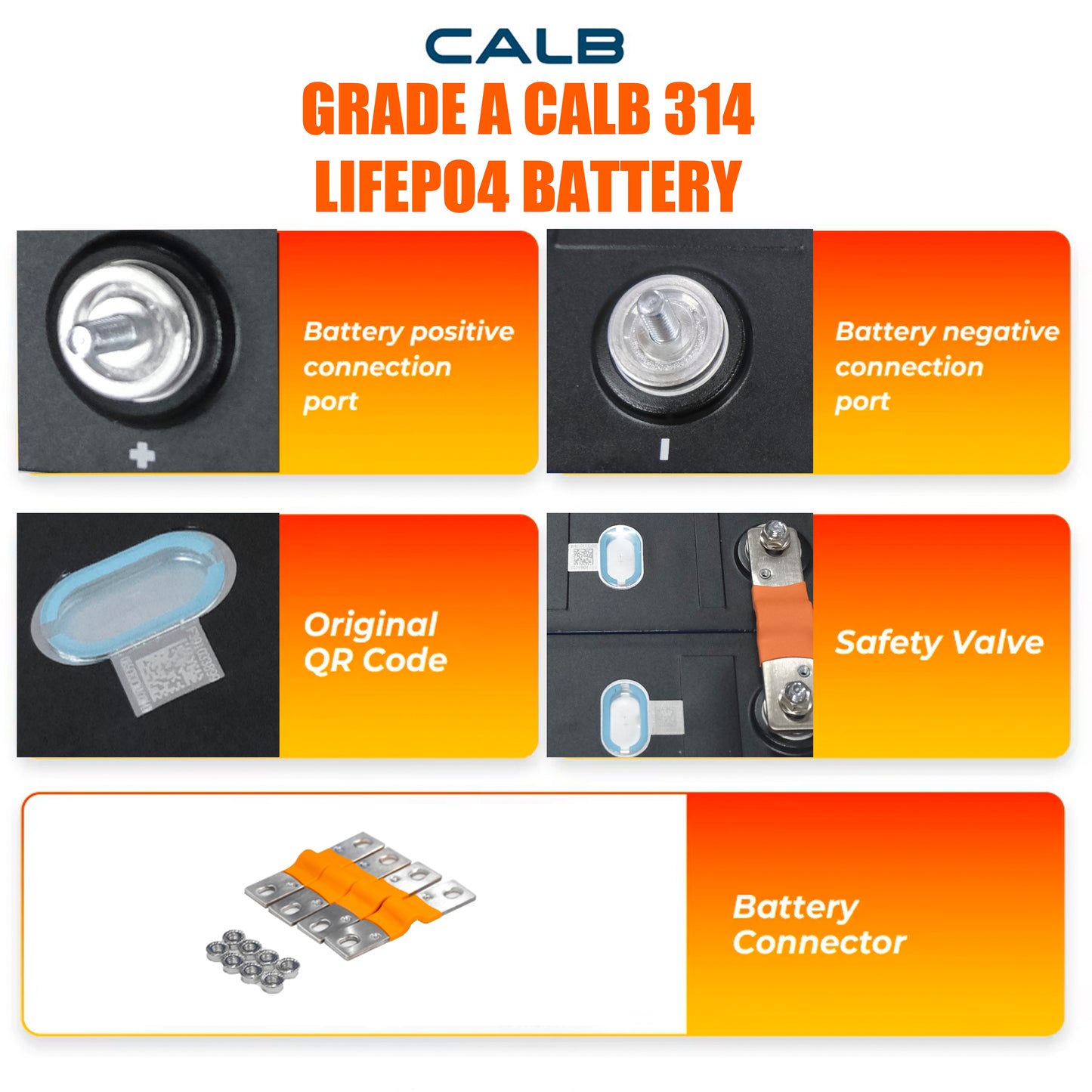 4PCS 3.2V CALB 314Ah Grade A Lifepo4 Battery Cells Rechargeable for EV Solar Energy