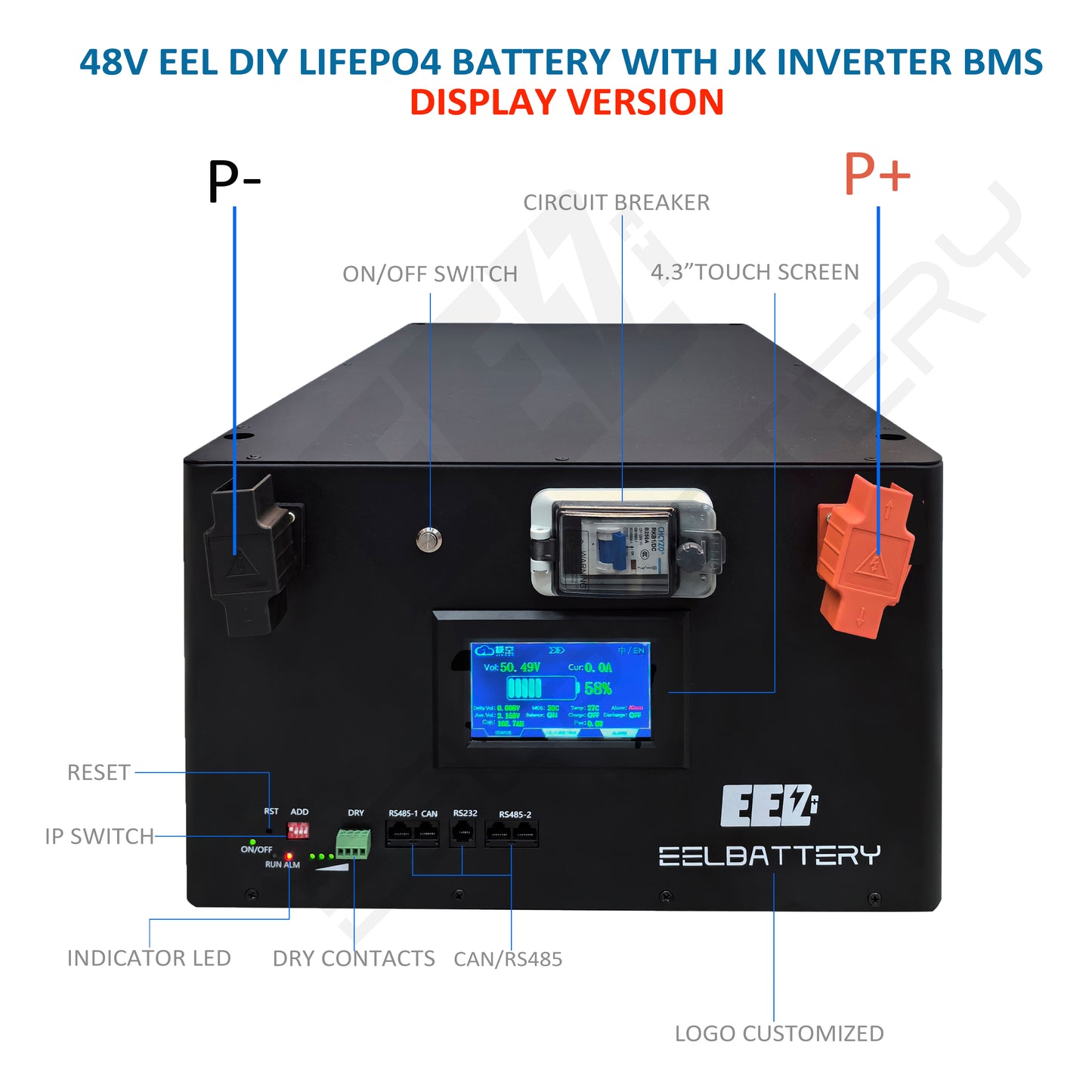 EEL 48V 16S Server Rack JK Battery Box DIY Kits with 200A BMS Energy Storage Stackable Type EEL BATTERY