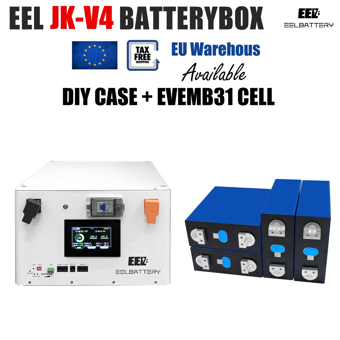 EEL 48V 16S Server Rack Battery V4 Box DIY Stackable Kits with JK V19 BMS Box Energy Storage EU Stock EEL BATTERY