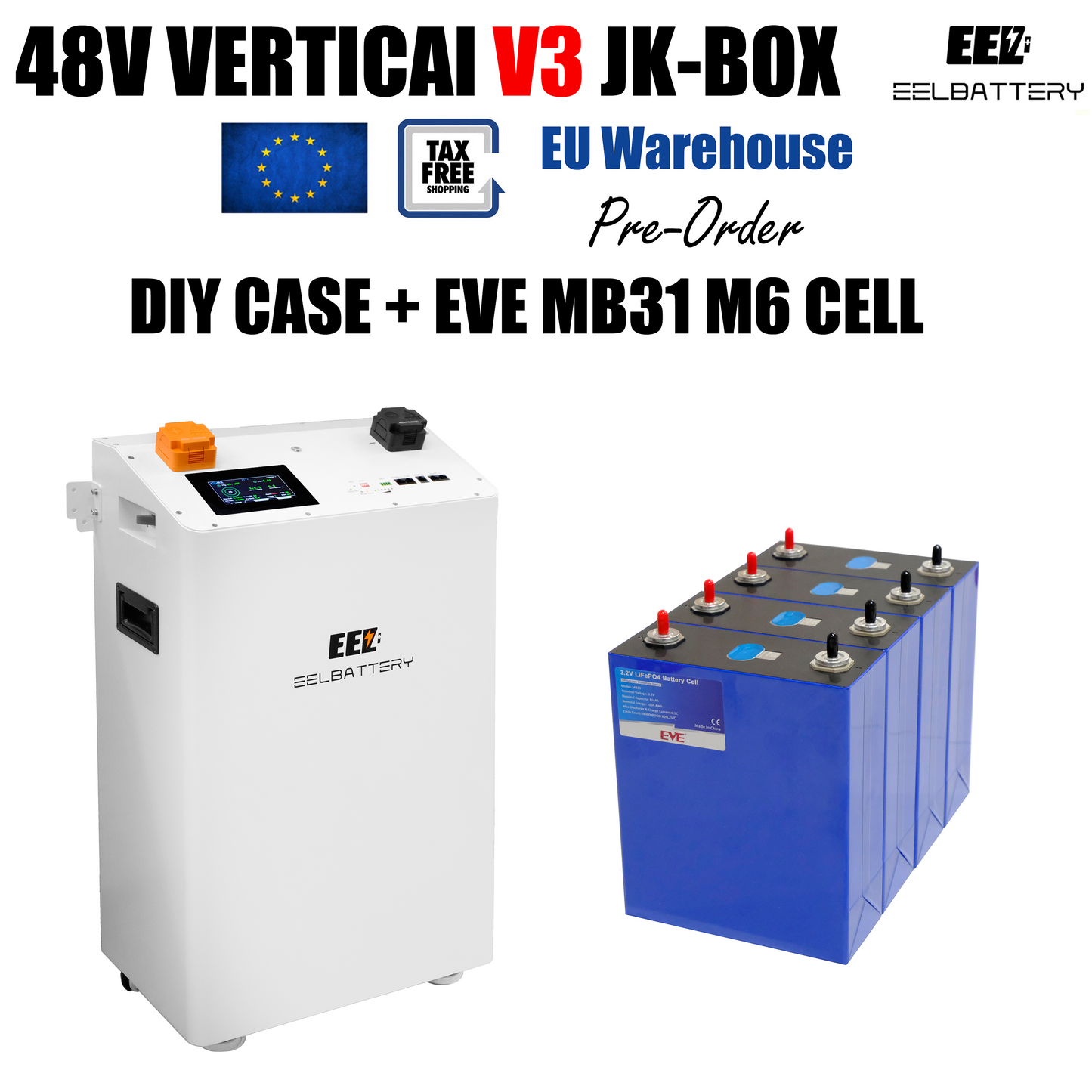 EU Stock-EEL 48V 16S DIY Vertical JK V3 Box DIY Battery Kits with JK V19 Inverter BMS and Wheels Free Shipping & Free Tax & With Cells EEL BATTERY