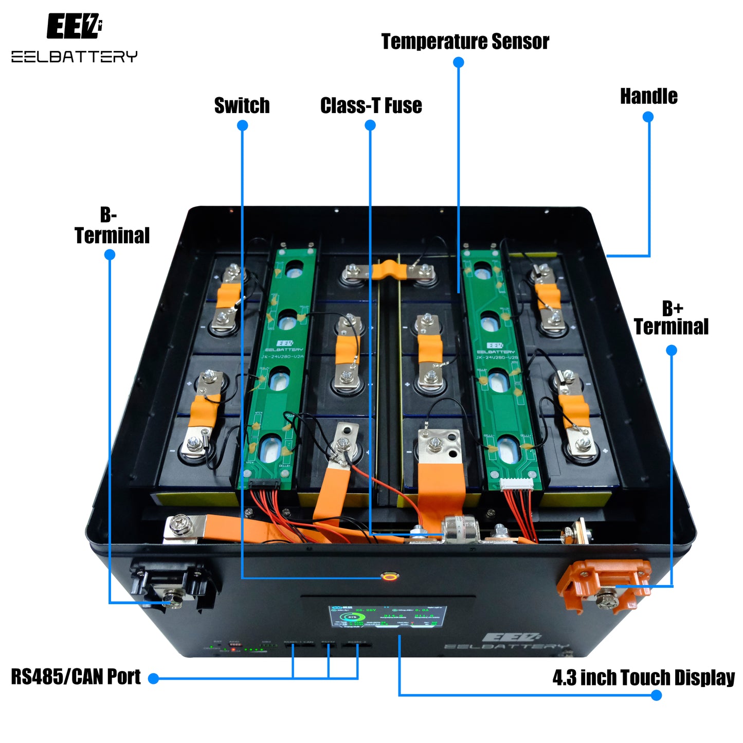 24V DIY Case LiFePO4 Battery Box with JK Inverter 200A Active Balance Smart BMS for Golf Cart,RV,Camper Yacht