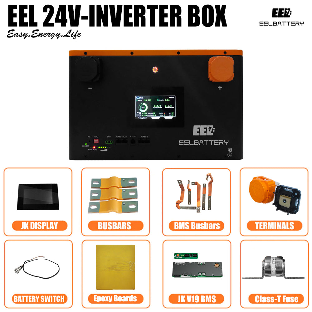 24V DIY Case LiFePO4 Battery Box with JK Inverter 200A Active Balance Smart BMS for Golf Cart,RV,Camper Yacht