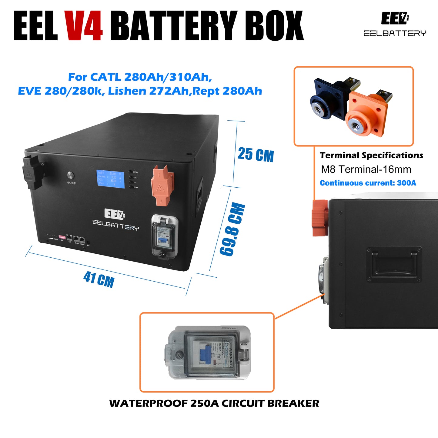 EEL 48V DIY Box V4 Server Rack Battery Kits with Bluetooth BMS Energy Storage Stackable Type EEL BATTERY