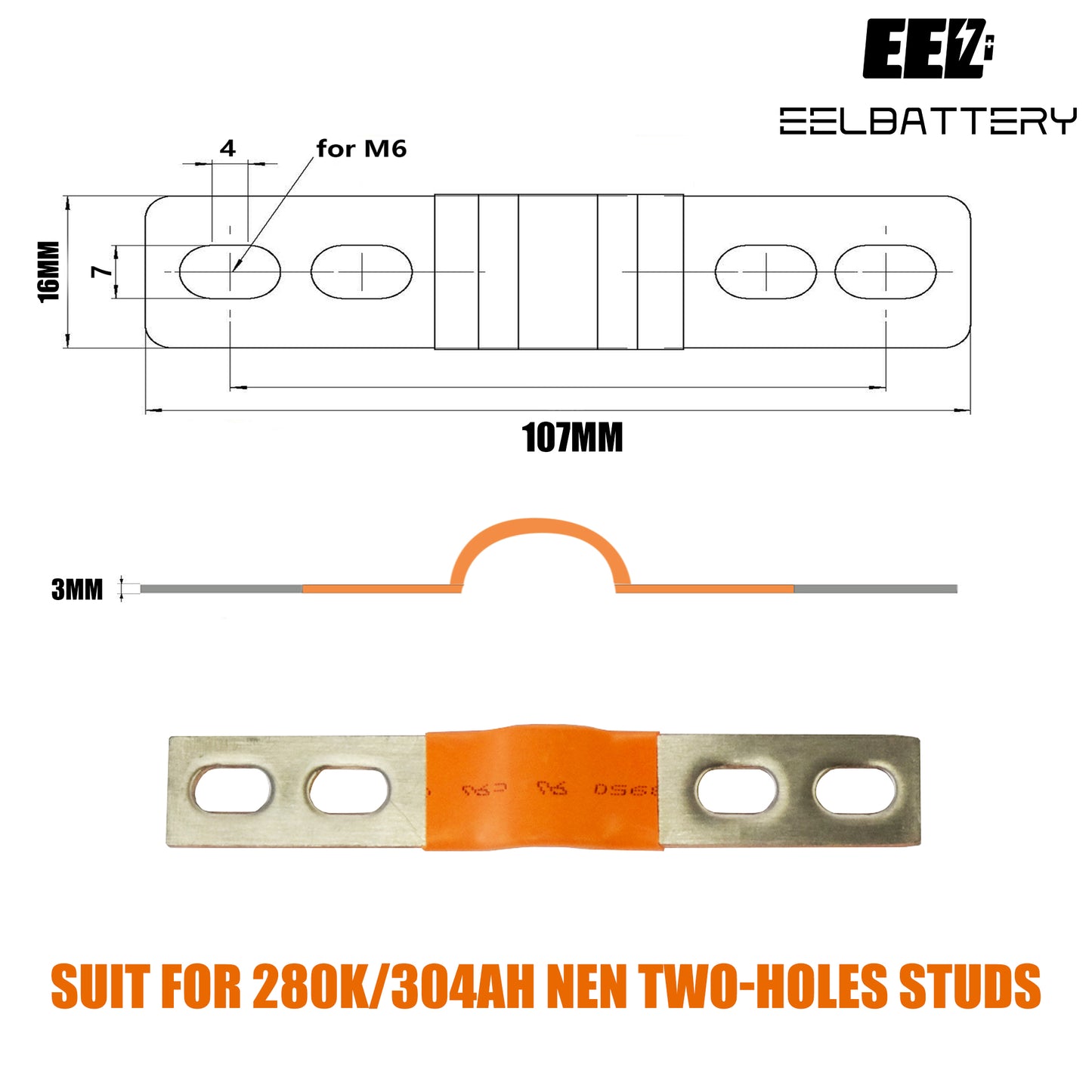 4PCS Flexible 4 holes for EVE Double-thread Studs Nickel-Plated Copper Bus Bar Terminal Connectors Accessories EEL BATTERY