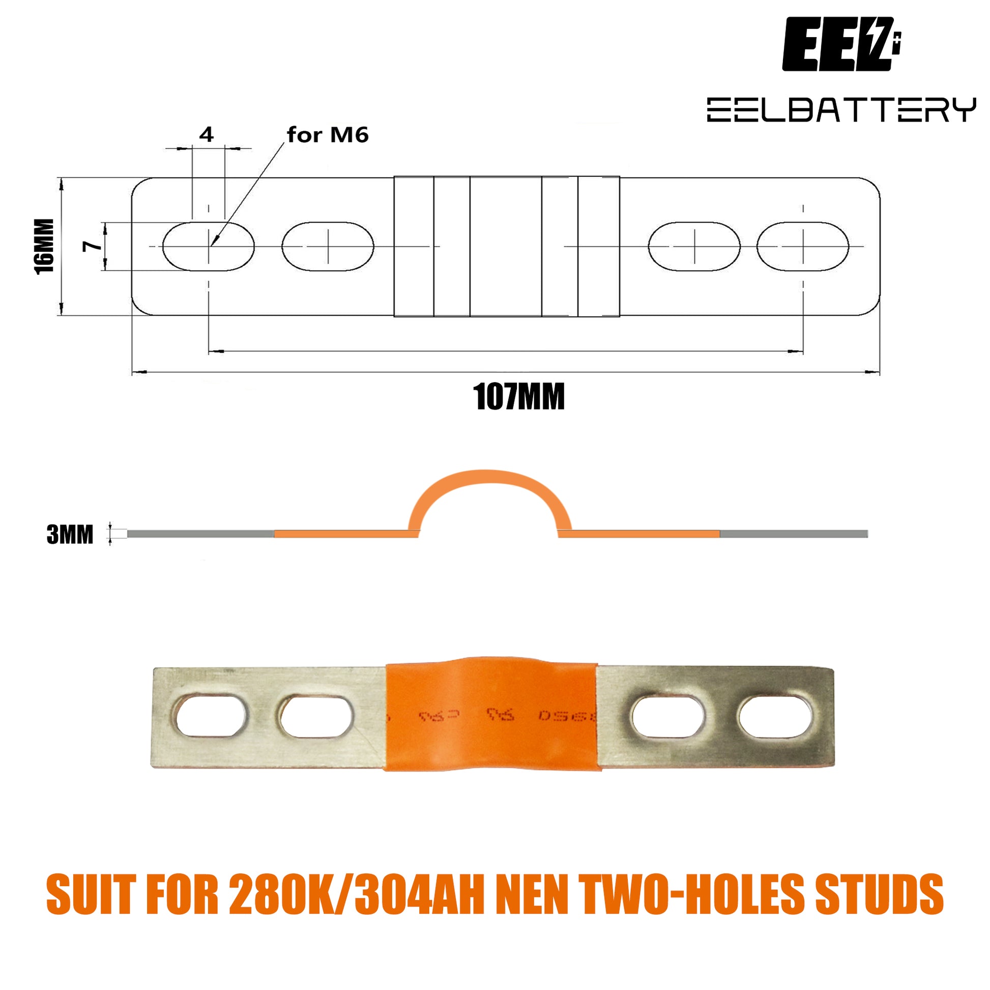 4PCS Flexible 4 holes for EVE Double-thread Studs Nickel-Plated Copper Bus Bar Terminal Connectors Accessories EEL BATTERY