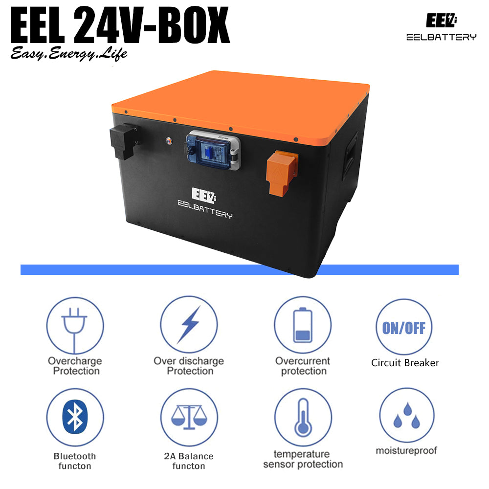 24V DIY Case LiFePO4 Battery Box with JK 200A Active Balance Smart BMS for Golf Cart,RV,Camper Yacht - EEL BATTERY