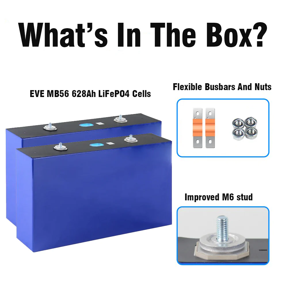 EU Stock-3.2V 628Ah EVE MB56 with M8 Studs Grade A LiFePO4 Battery Cells Free Shipping& Free Tax& With Cells Pre-sale EEL BATTERY