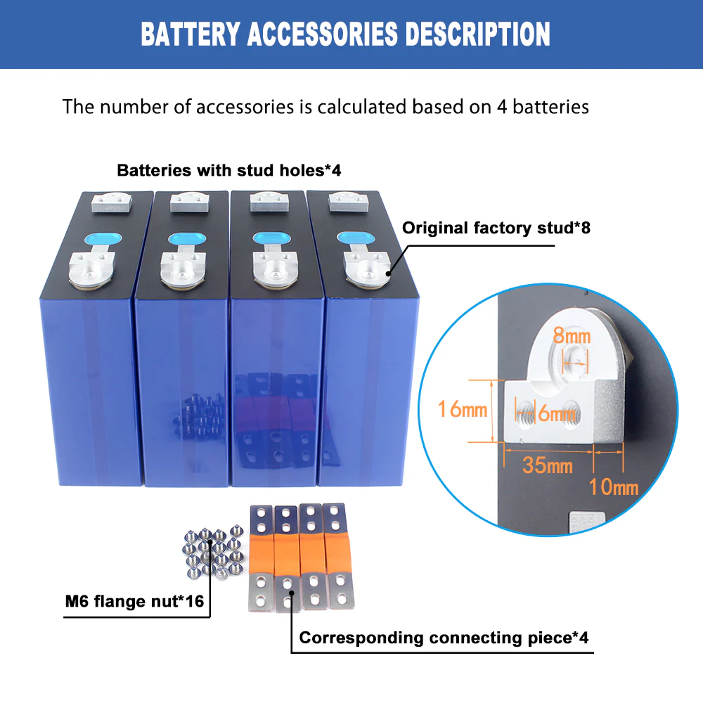 4PCS EVE LF304 Double-hole Studs Grade A Prismatic LiFePO4 Battery Cells for EV,RV China Shipping EEL BATTERY