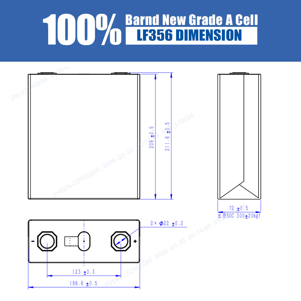 4PCS 3.2V EVE LF356L HSEV Grade A Double hole Studs LiFePO4 Battery Cells Full Capacity China Shipping