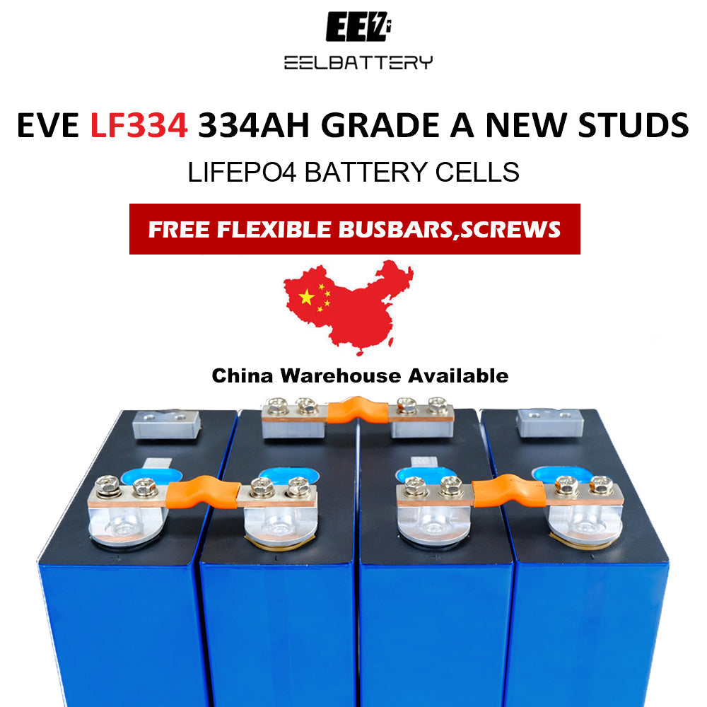 4PCS EVE LF334 334Ah Double-hole Studs Grade A Prismatic LiFePO4 Battery Cells for EV,RV China Shipping EEL BATTERY