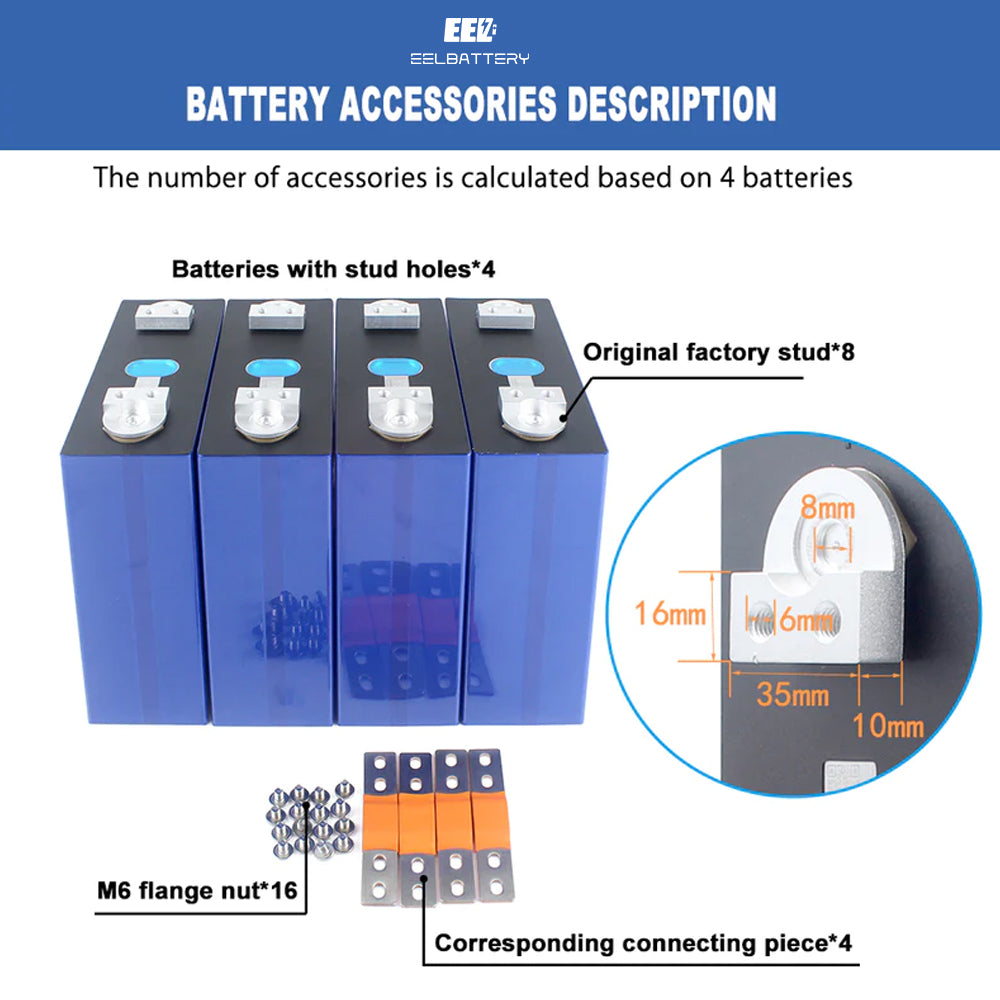4PCS 3.2V EVE280k Original Grade A with New Studs LiFePO4 Battery Cells China Shipping EEL BATTERY