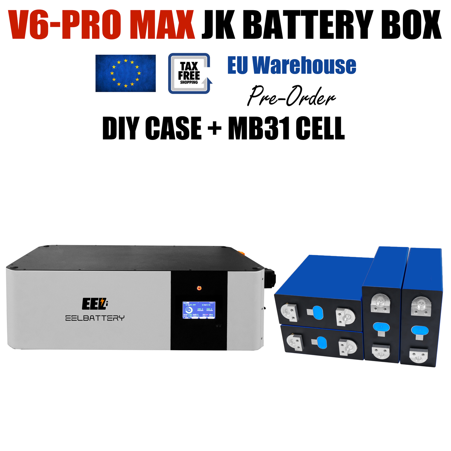 EU Stock-EEL 48V 16S V6-Pro MAX JK Battery Stackable Box DIY Kits with 200A V19 Inverter BMS Energy Storage System Pre-sale Free Shipping & Free Tax & With Cells EEL BATTERY