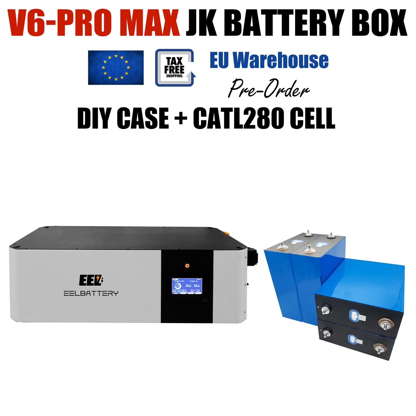 EU Stock-EEL 48V 16S V6-Pro MAX JK Battery Stackable Box DIY Kits with 200A V19 Inverter BMS Energy Storage System Pre-sale Free Shipping & Free Tax & With Cells EEL BATTERY