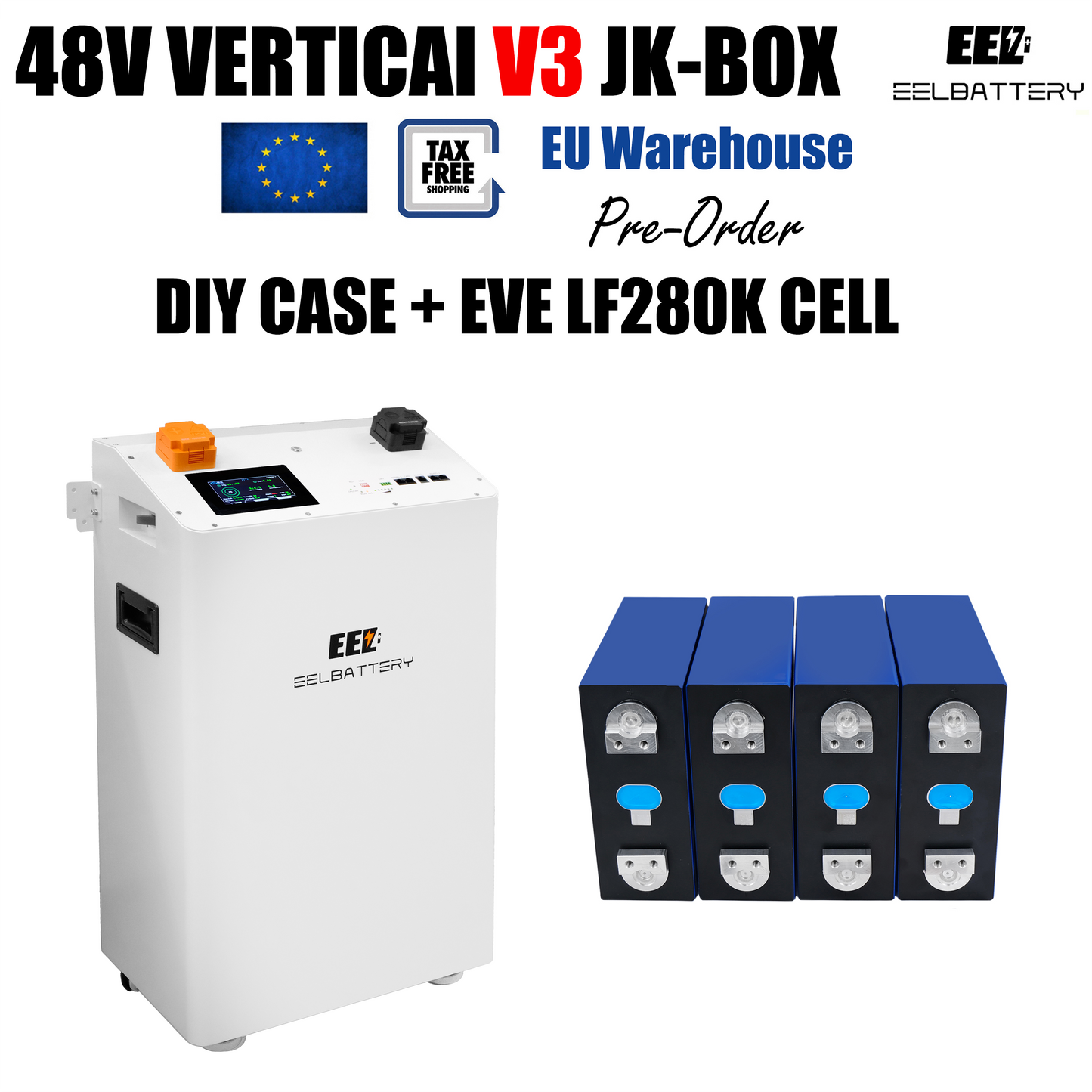 EU Stock-EEL 48V 16S DIY Vertical JK V3 Box DIY Battery Kits with JK V19 Inverter BMS and Wheels Free Shipping & Free Tax & With Cells EEL BATTERY
