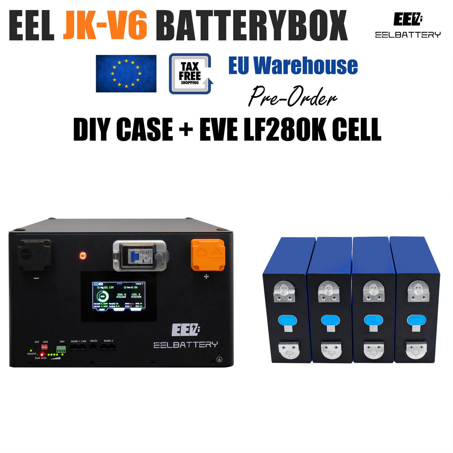 EU Stock-EEL 48V 16S V6-JK Battery Stackable Box DIY Kits with 200A JK V19 BMS Energy Storage System Pre-sale Free Shipping & Free Tax & With Cells EEL BATTERY