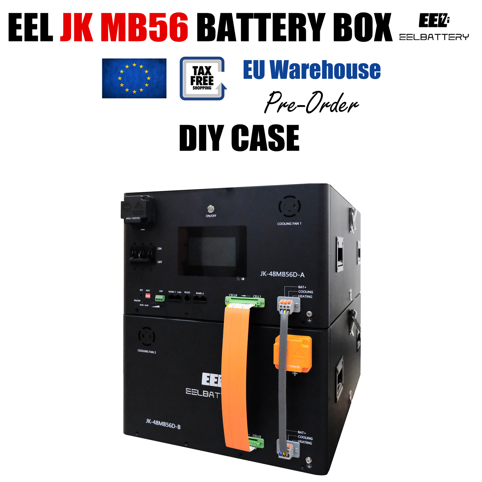EU Stock-EEL 32kwh 51.2V 16S 628Ah EVE MB56 Horizontal Battery Box DIY Kits with 300A JK V19 BMS For Solar Energy Storage System EV RV EEL BATTERY