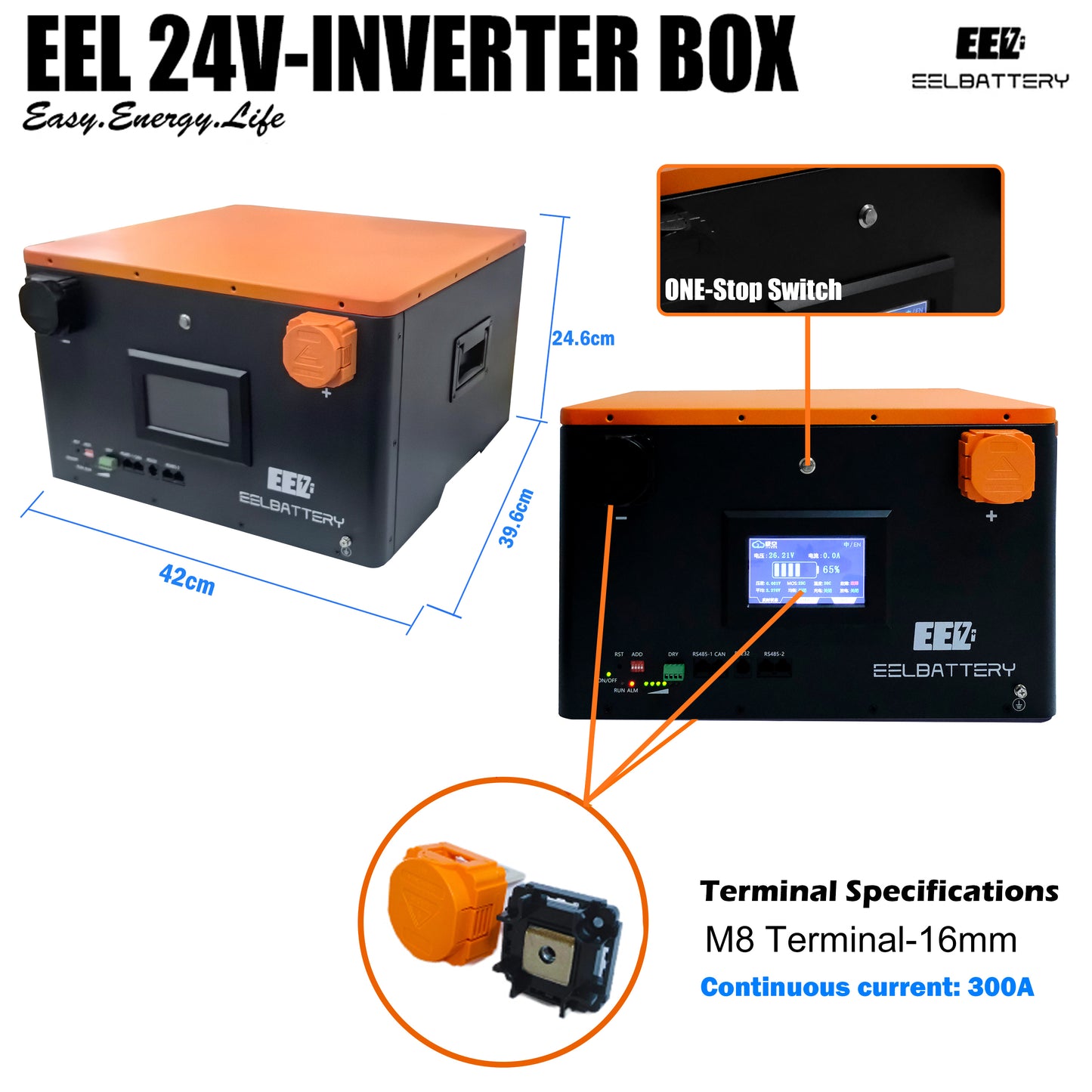 24V DIY Case LiFePO4 Battery Box with JK Inverter 200A Active Balance Smart BMS for Golf Cart,RV,Camper Yacht EEL BATTERY