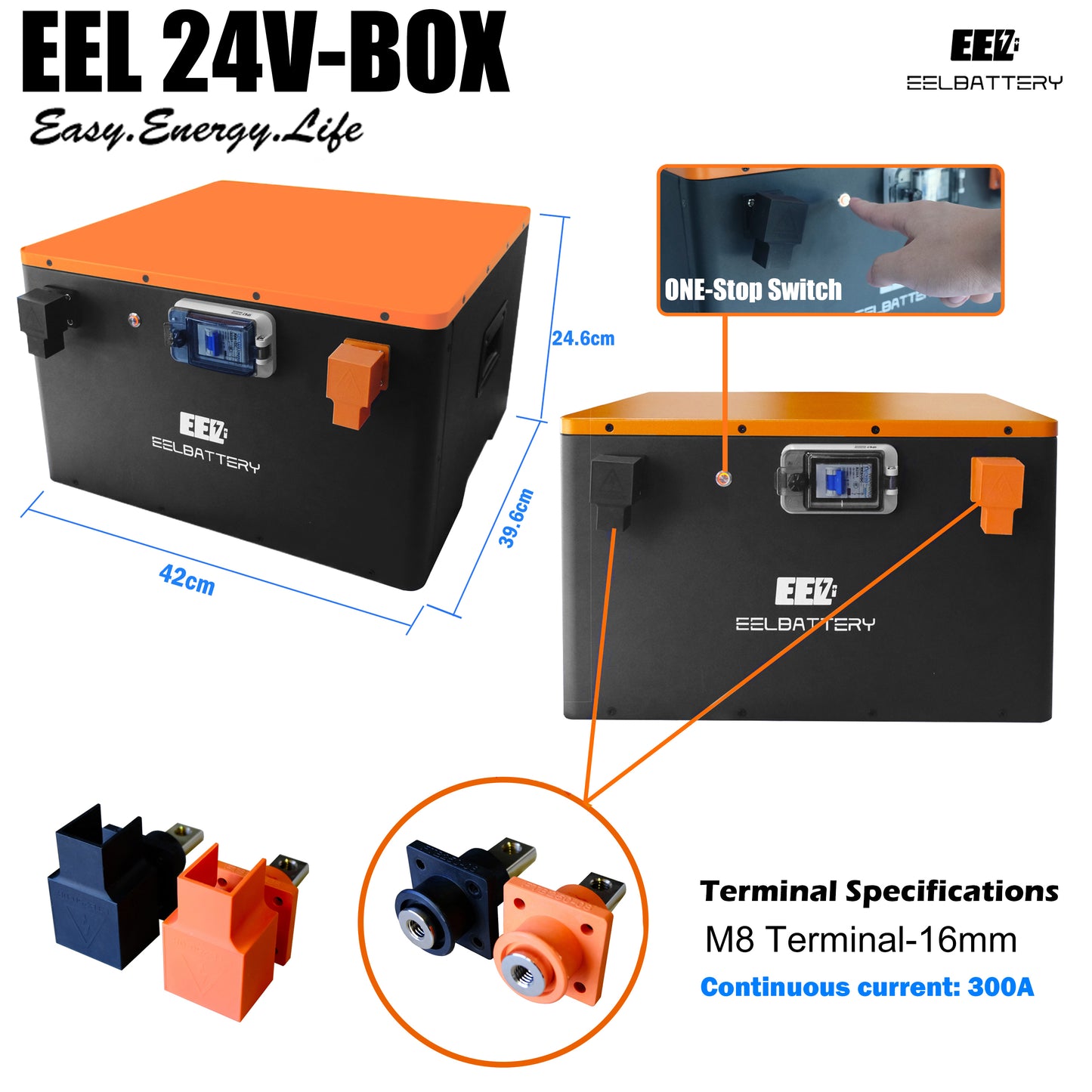 24V DIY Case LiFePO4 Battery Box with JK 200A Active Balance Smart BMS for Golf Cart,RV,Camper Yacht - EEL BATTERY