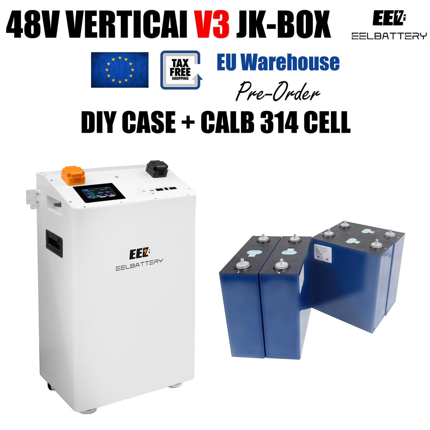 EU Stock-EEL 48V 16S DIY Vertical JK V3 Box DIY Battery Kits with JK V19 Inverter BMS and Wheels Free Shipping & Free Tax & With Cells Pre-sale EEL BATTERY