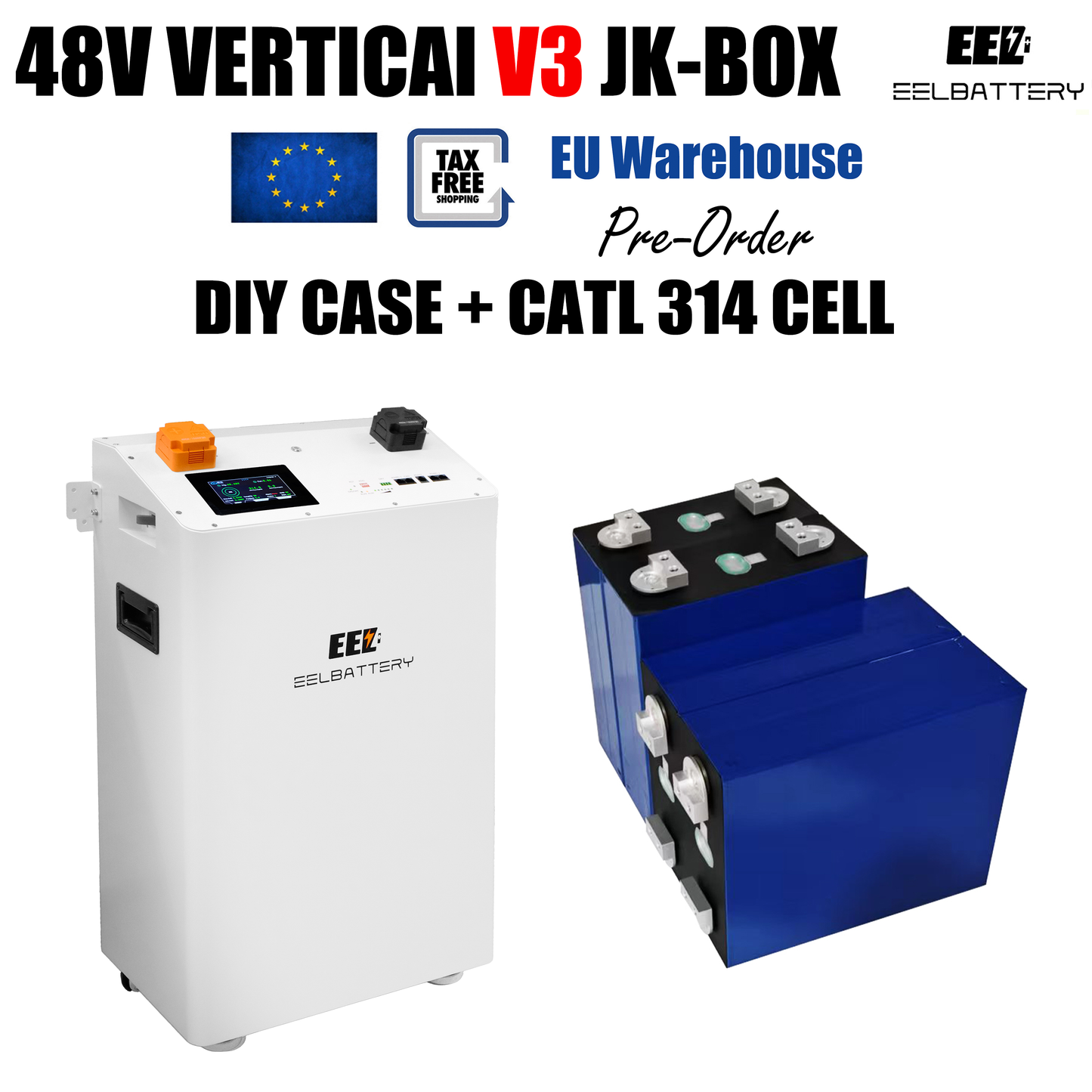 EU Stock-EEL 48V 16S DIY Vertical JK V3 Box DIY Battery Kits with JK V19 Inverter BMS and Wheels Free Shipping & Free Tax & With Cells Pre-sale EEL BATTERY