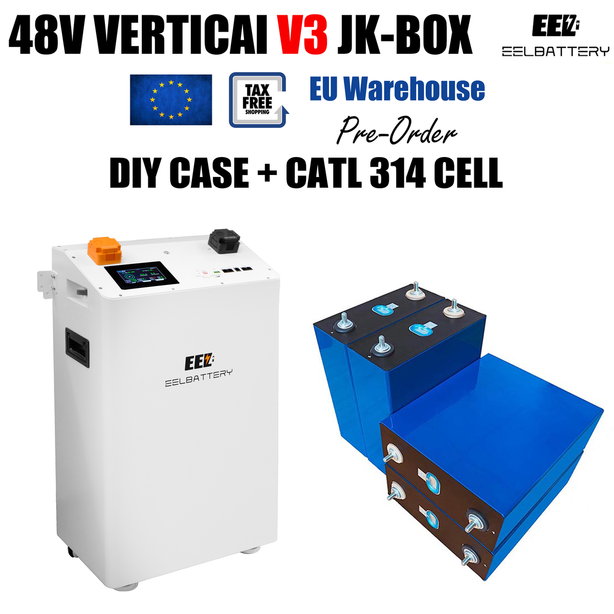 EU Stock-EEL 48V 16S DIY Vertical JK V3 Box DIY Battery Kits with JK V19 Inverter BMS and Wheels Free Shipping & Free Tax & With Cells