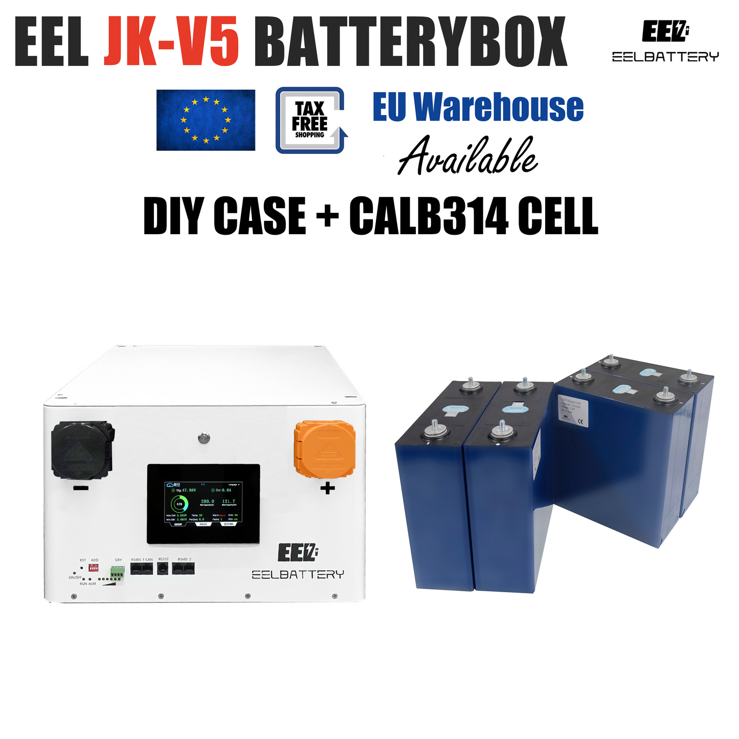 EU Stock-EEL 48V 16S Server Rack Battery V5-JK Box DIY Stackable Kits with JK V19 BMS Box Energy Storage Free Shipping & Free Tax & With Cells EEL BATTERY