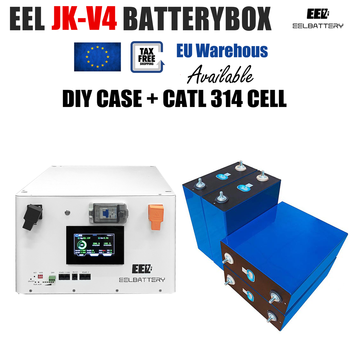 EEL 48V 16S Server Rack Battery V4 Box DIY Stackable Kits with JK V15 BMS Box Energy Storage EU Stock