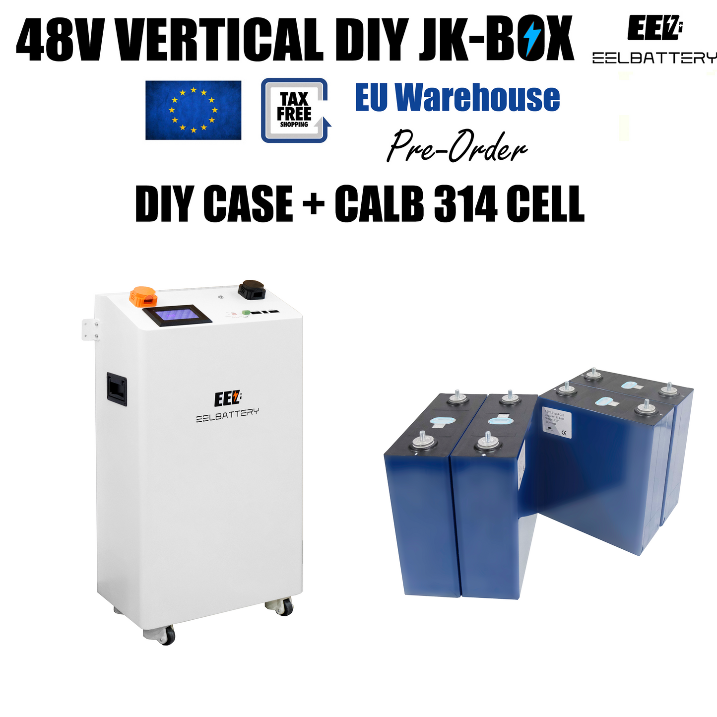 EEL 48V 16S DIY 280 Vertical DIY Battery Box Kits with V19 JK Inverter BMS and Wheels EU Stock EEL BATTERY
