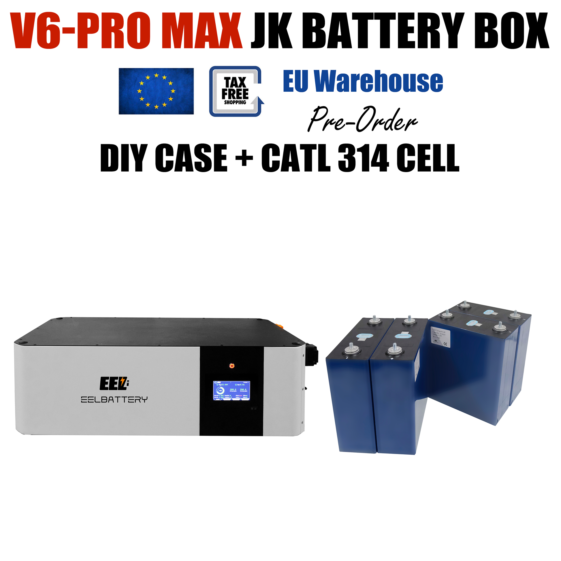 EU Stock-EEL 48V 16S V6-Pro MAX JK Battery Stackable Box DIY Kits with 200A V19 Inverter BMS Energy Storage System Pre-sale Free Shipping & Free Tax & With Cells EEL BATTERY
