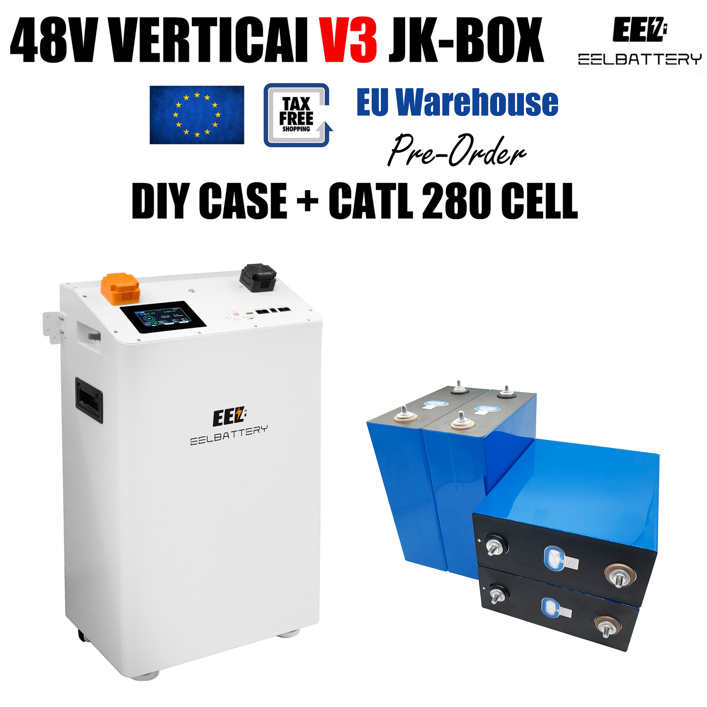 EEL 48V 16S DIY Vertical JK V3 Box DIY Battery Kits with JK V19 Inverter BMS and Wheels EU Shipping EEL BATTERY