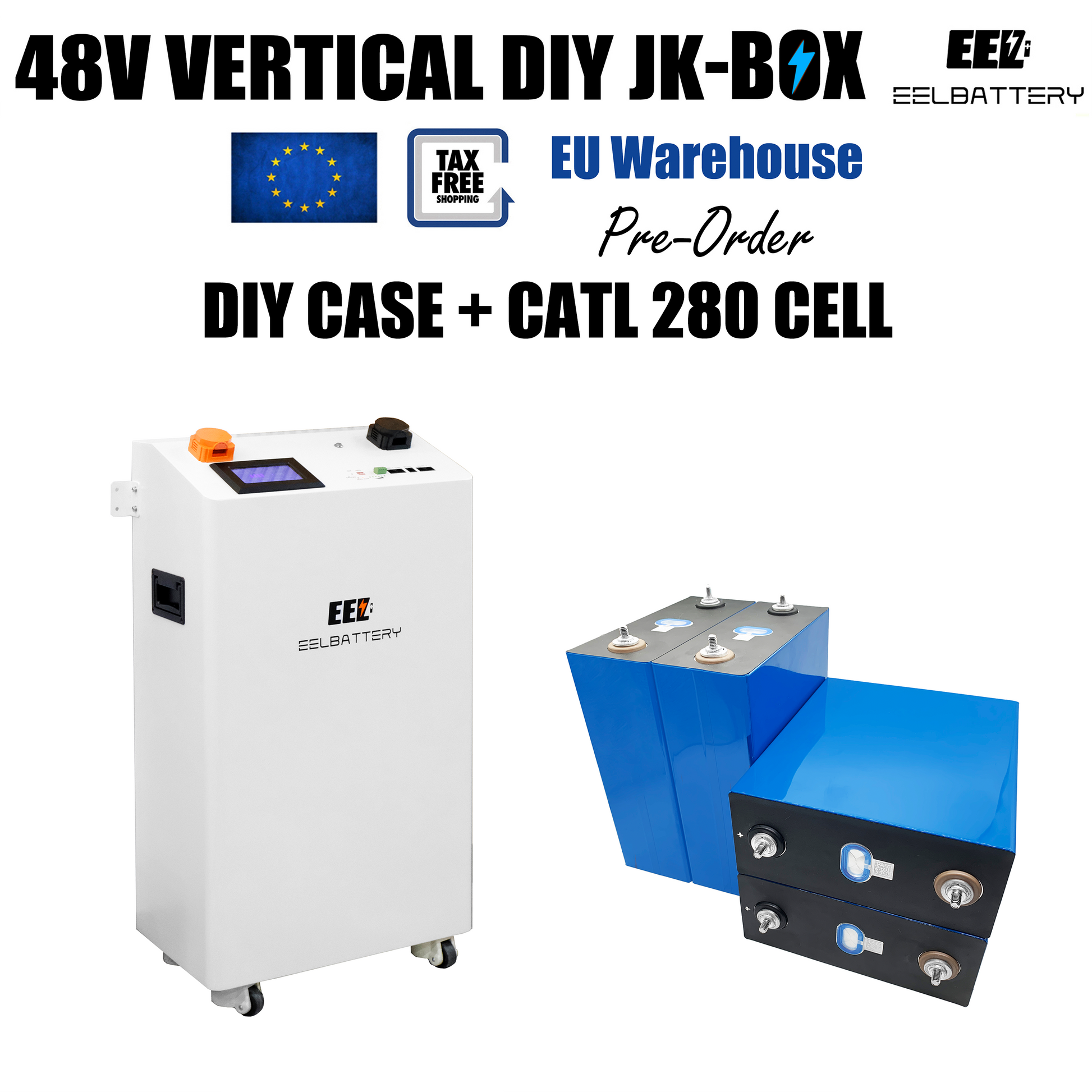 EU Stock-EEL 48V 16S DIY 280 Vertical V2 DIY Battery Box Kits with V19 JK Inverter BMS and Wheels Free Shipping& Free Tax& With Cells EEL BATTERY