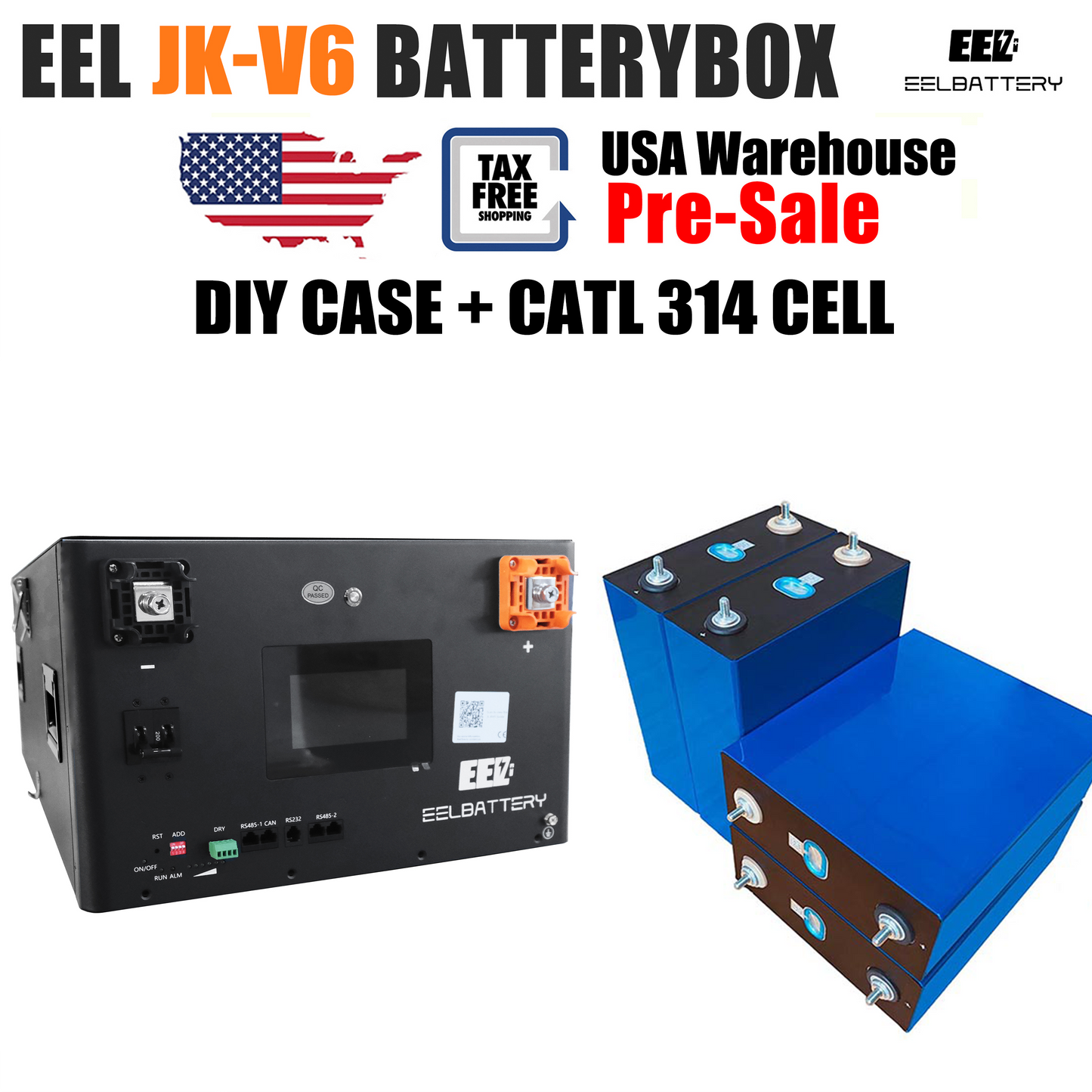 USA Stock-EEL 48V 16S V6-Pro JK Battery Stackable Box DIY Kits with 200A JK V19 BMS Energy Storage System Pre-Sale
