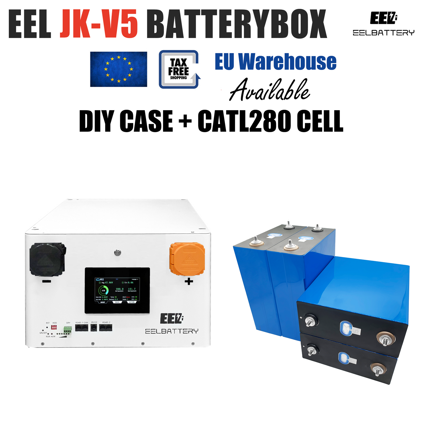 EU Stock-EEL 48V 16S Server Rack Battery V5-JK Box DIY Stackable Kits with JK V19 BMS Box Energy Storage Free Shipping & Free Tax & With Cells EEL BATTERY