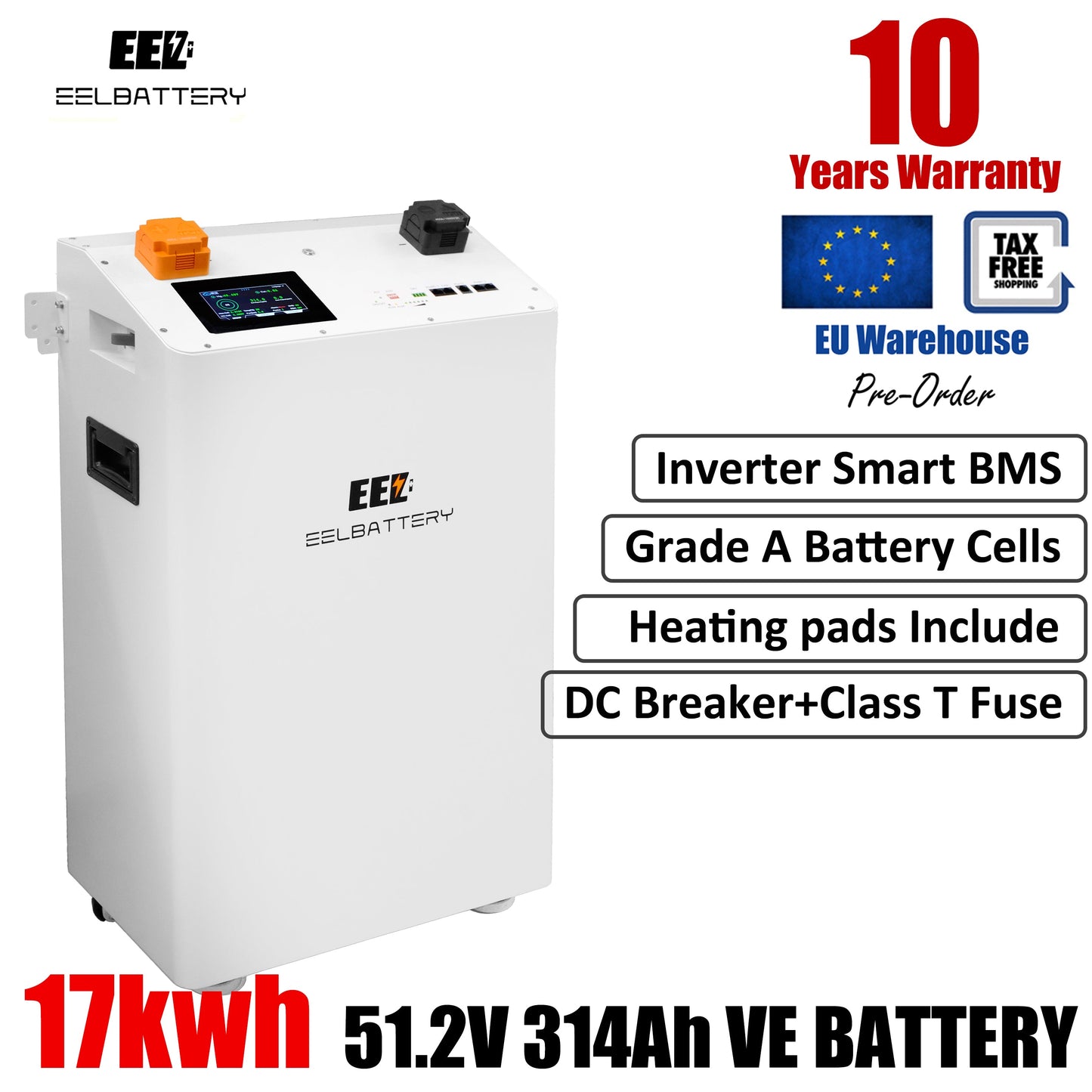 EU Stock-48V 17Kwh EEL Vertical LiFePO4 Battery Pack for Home Power Solar Energy Storage System EEL BATTERY