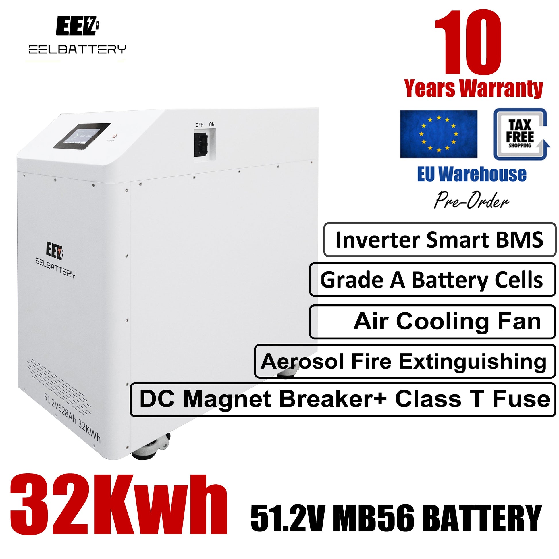 EU Stock-EEL 32kwh 51.2V 16S 628Ah EVE MB56 Battery Box DIY Vertical Kits with 300A JK V19 BMS pre-sale EEL BATTERY