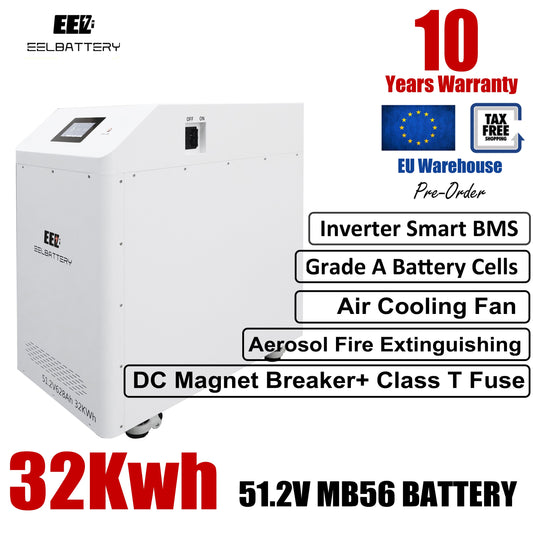 EU Stock-EEL 32kwh 51.2V 16S 628Ah EVE MB56 Battery Box DIY Vertical Kits with 300A JK V19 BMS pre-sale EEL BATTERY