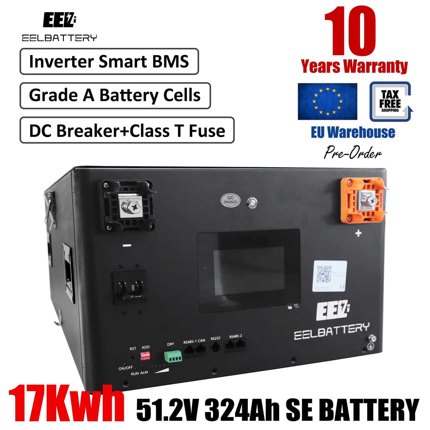 EU Stock-51.2v 17kwh EEL Server Rack Assembled LiFePO4 Battery Pack with JK BMS Home Power Solar Energy Storage System EEL BATTERY