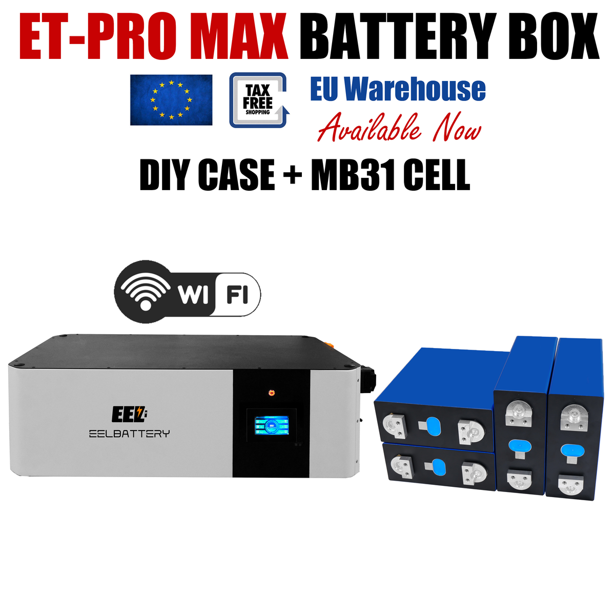 EU Stock-EEL 48V 16S Pro Max Server Rack DIY Unit Wi-Fi Built-in YX BMS Box Inverter 2A Active Balance Hydraulic Magnet DC Breaker Class-T Fuse Energy Storage System