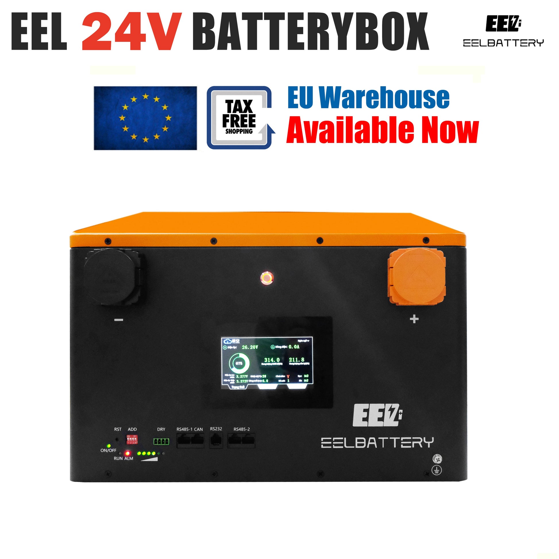 EU Stock-24V DIY Case LiFePO4 Battery Box with JK Inverter 200A Active Balance Smart BMS for Golf Cart,RV,Camper Yacht EEL BATTERY