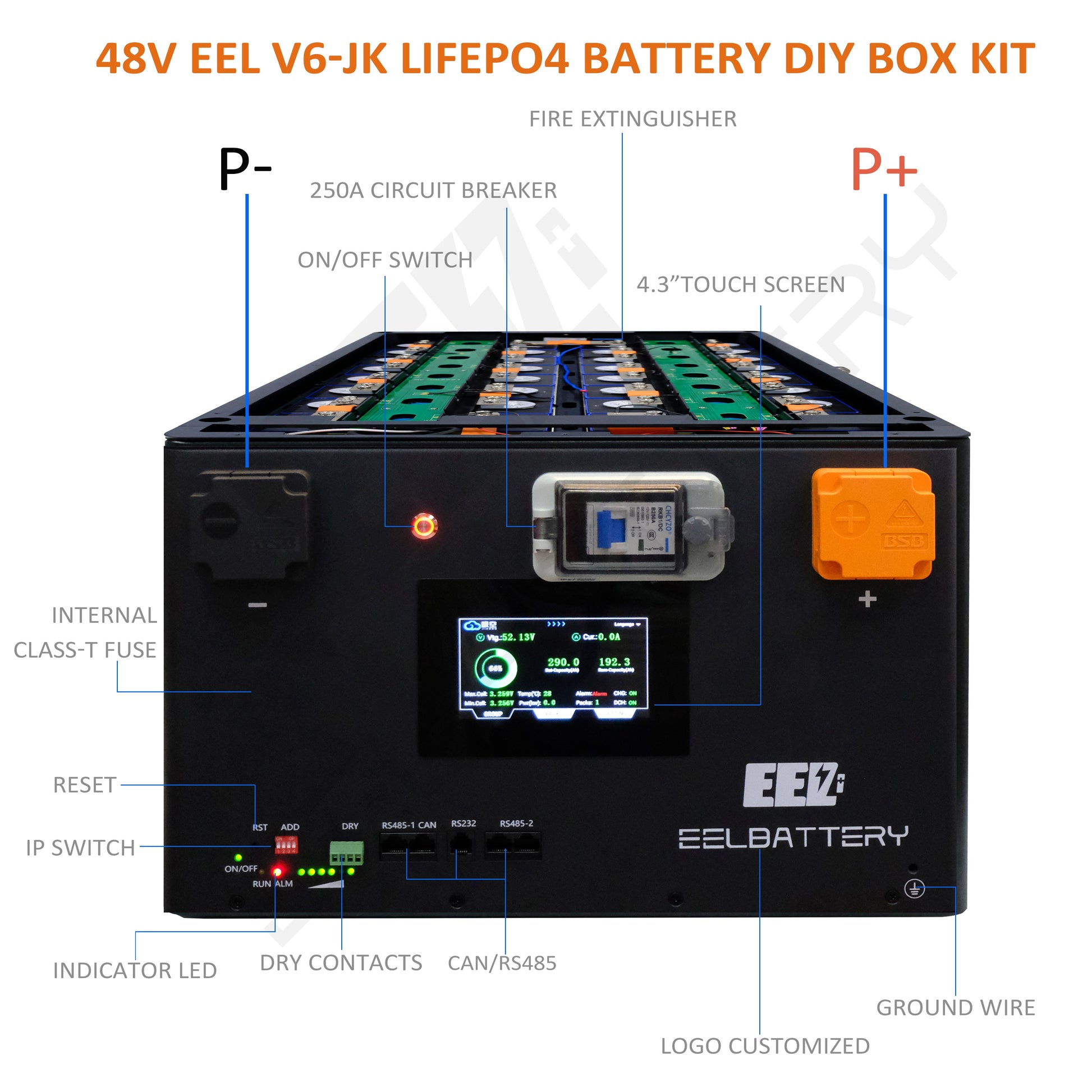 EEL 48V 16S V6-JK Battery Stackable Box DIY Kits with 200A JK V19 BMS Energy Storage System EEL BATTERY