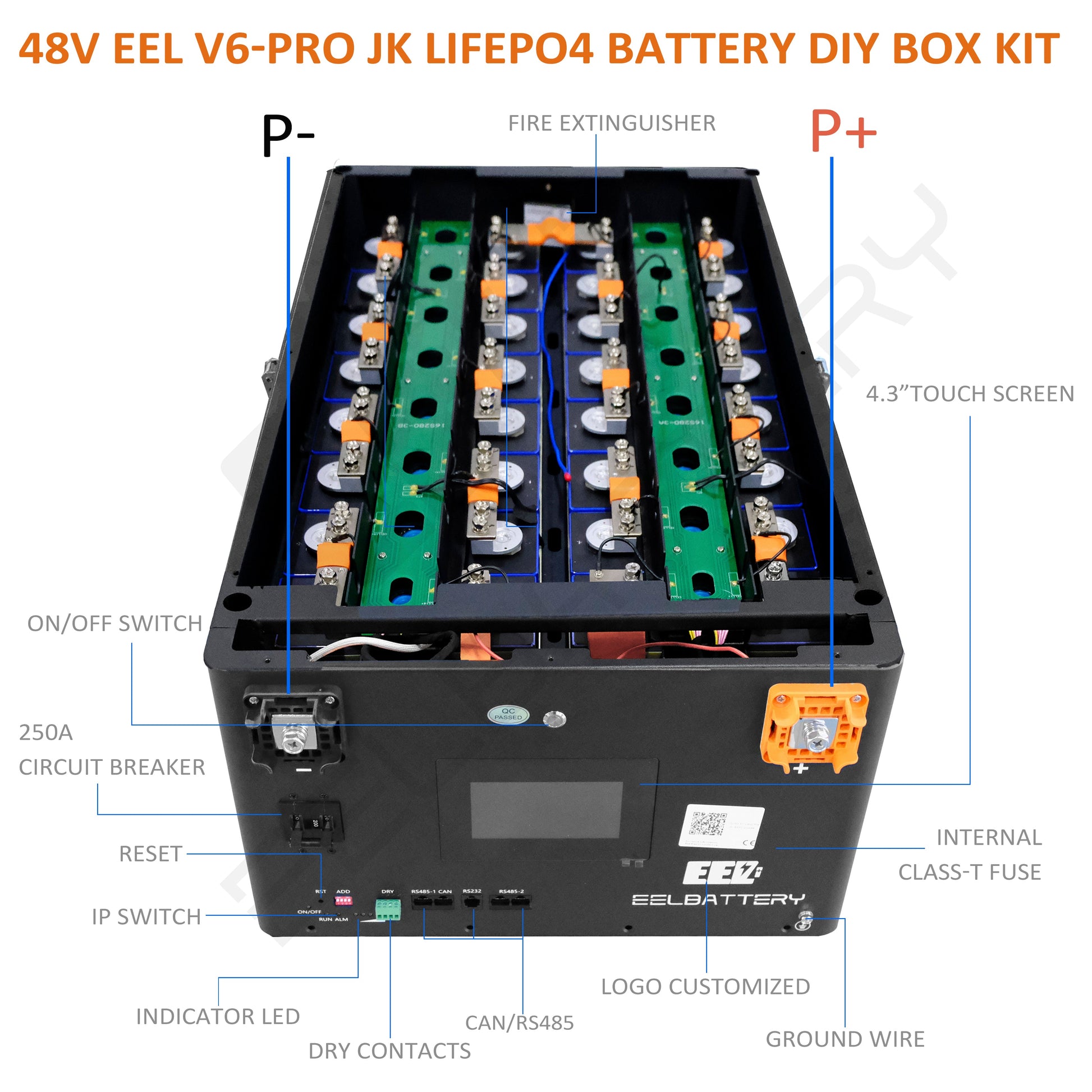 EU Stock-51.2v 17kwh EEL Server Rack Assembled LiFePO4 Battery Pack with JK BMS Home Power Solar Energy Storage System EEL BATTERY