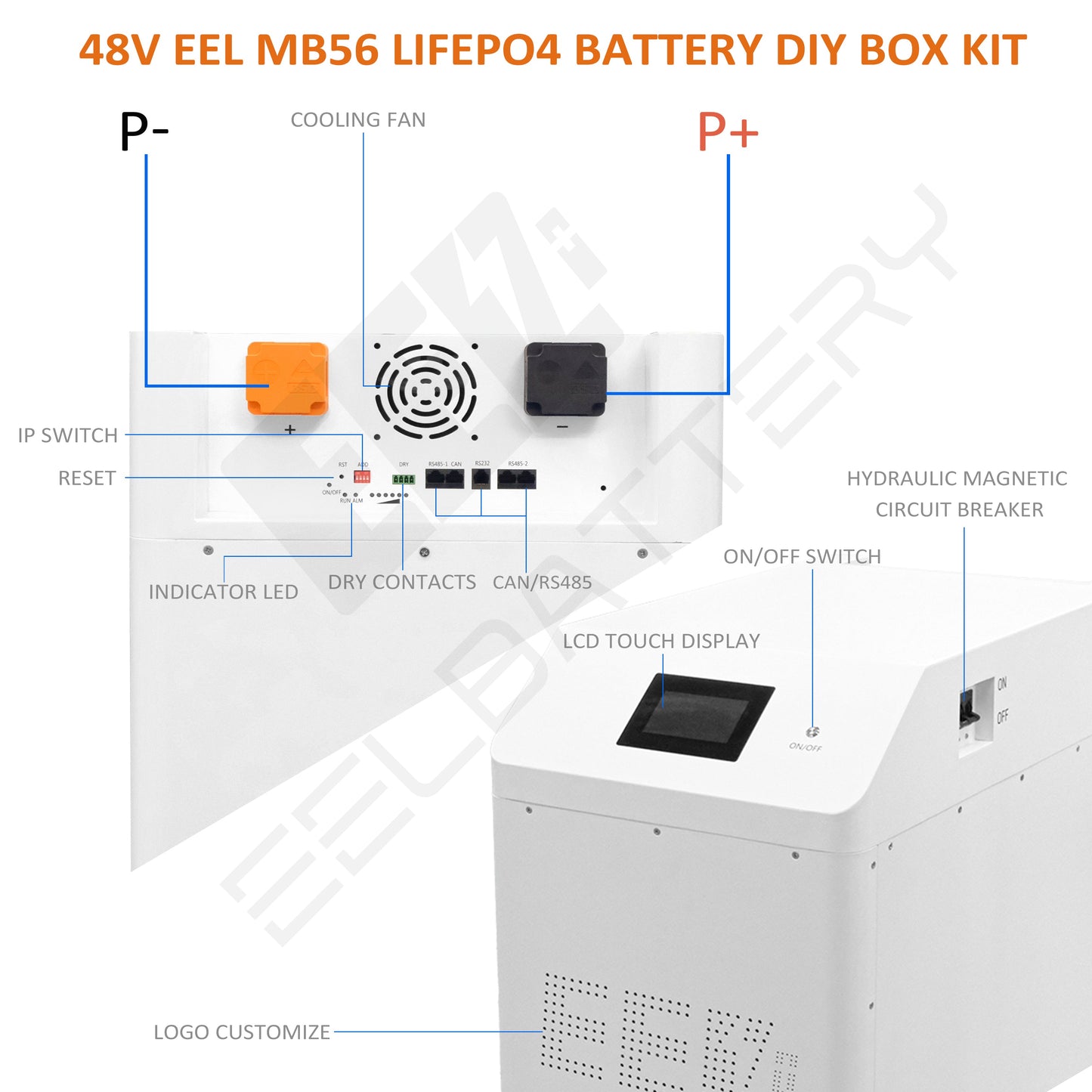 EEL 32kwh 51.2V 16S 628Ah EVE MB56 Battery Box DIY Kits with 300A JK V19 BMS Lifepo4 Cell Lithium Battery EEL BATTERY