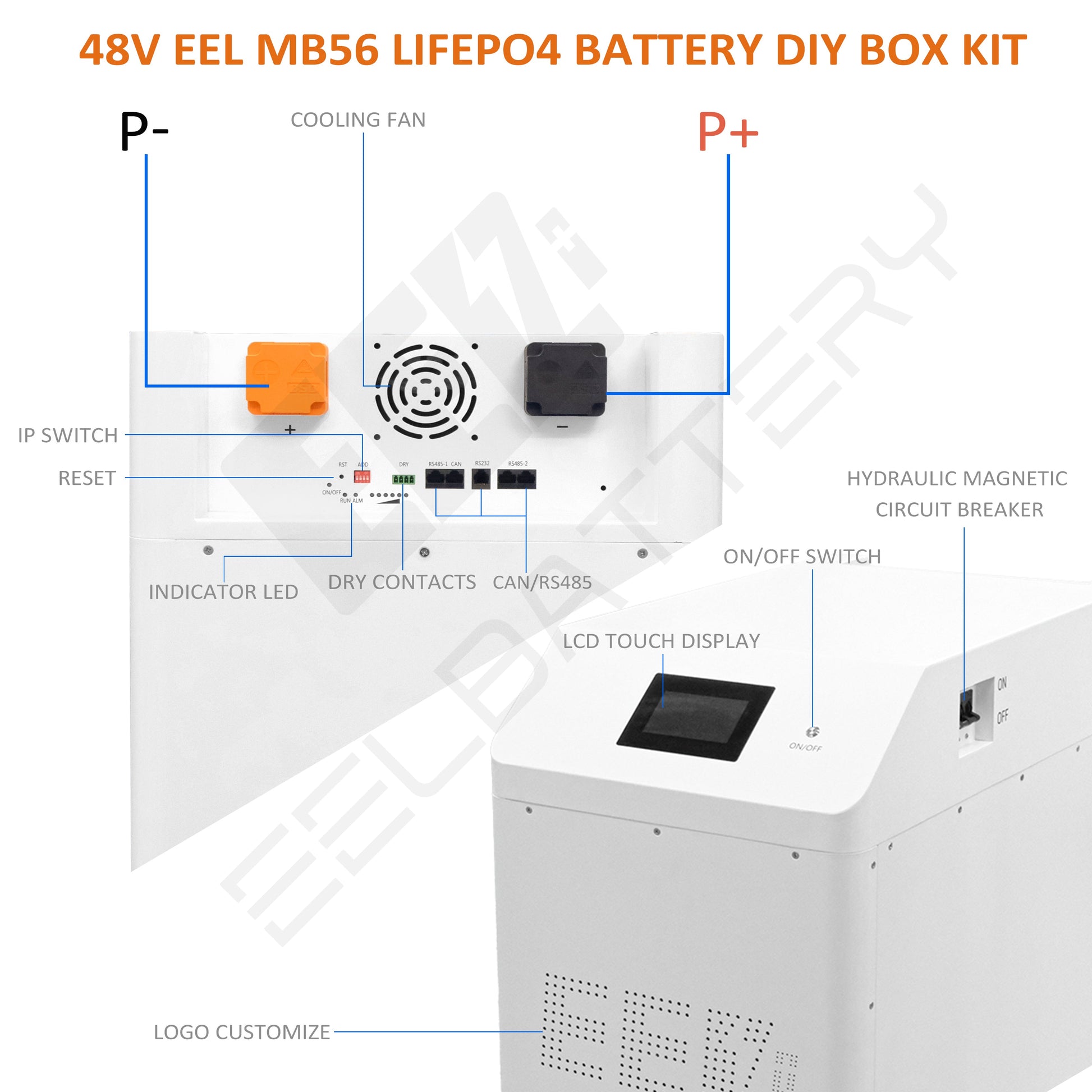 EEL 32kwh 51.2V 16S 628Ah EVE MB56 Battery Box DIY Kits with 300A JK V19 BMS Lifepo4 Cell Lithium Battery EEL BATTERY