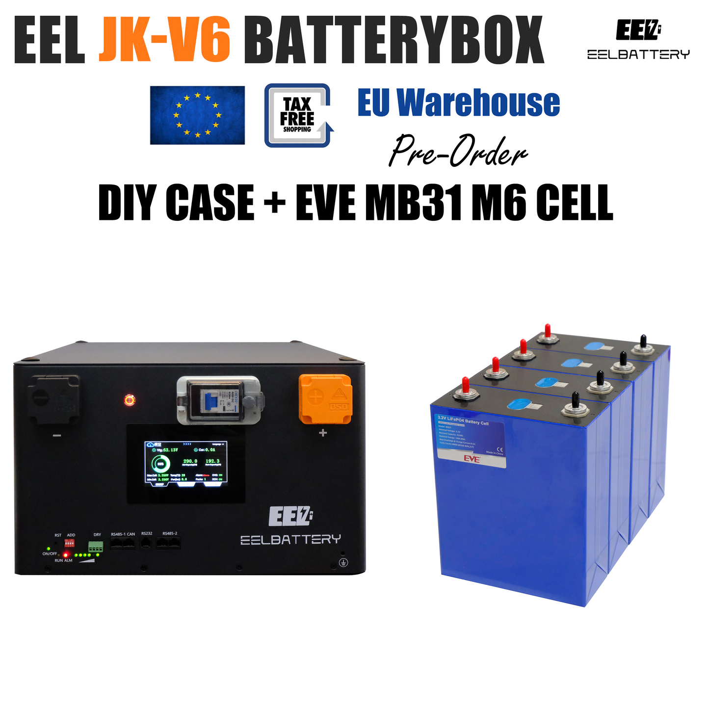 EU Stock-EEL 48V 16S V6-JK Battery Stackable Box DIY Kits with 200A JK V19 BMS Energy Storage System Pre-sale Free Shipping & Free Tax & With Cells EEL BATTERY