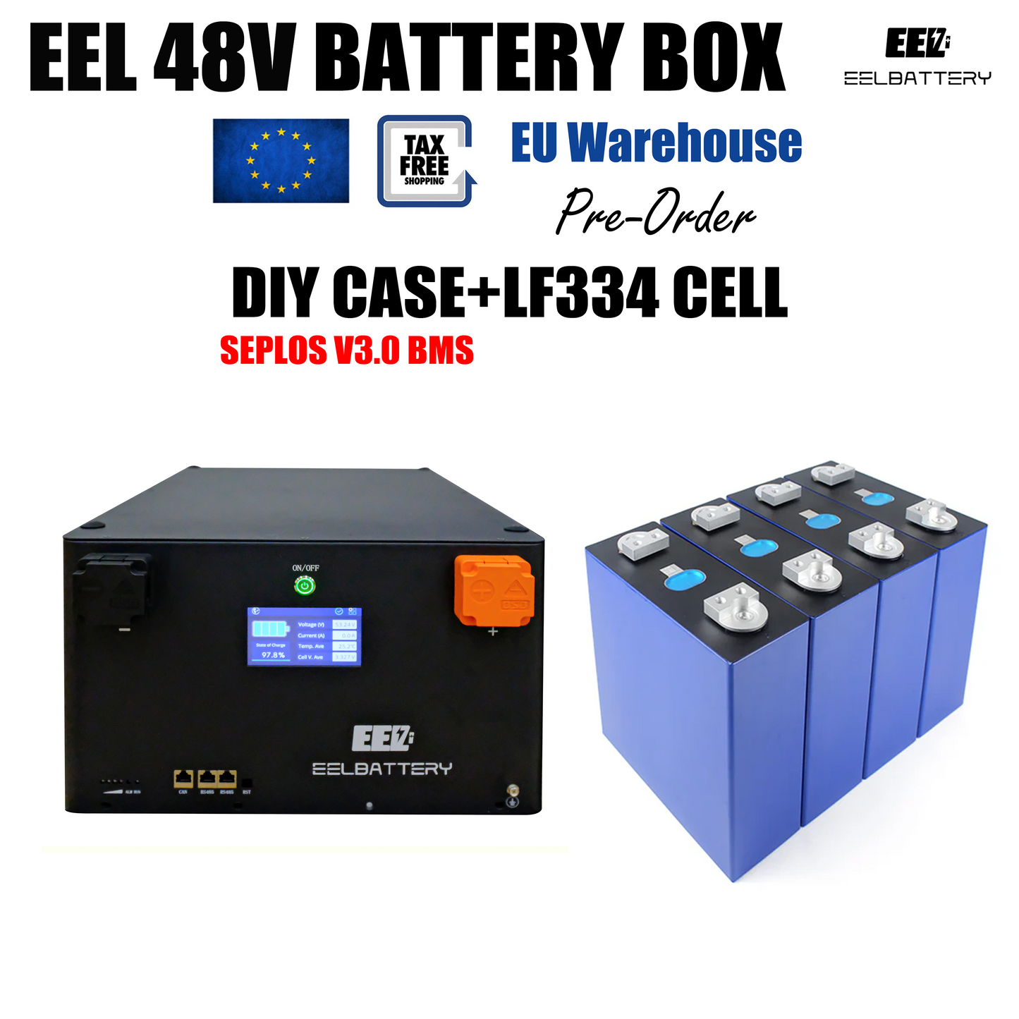EU Stock-EEL 48V 16S Battery DIY Kit Box with 200A Seplos V3.0 Bluetooth BMS Multi-languages for Energy Storage Free Shipping & Free Tax EEL BATTERY