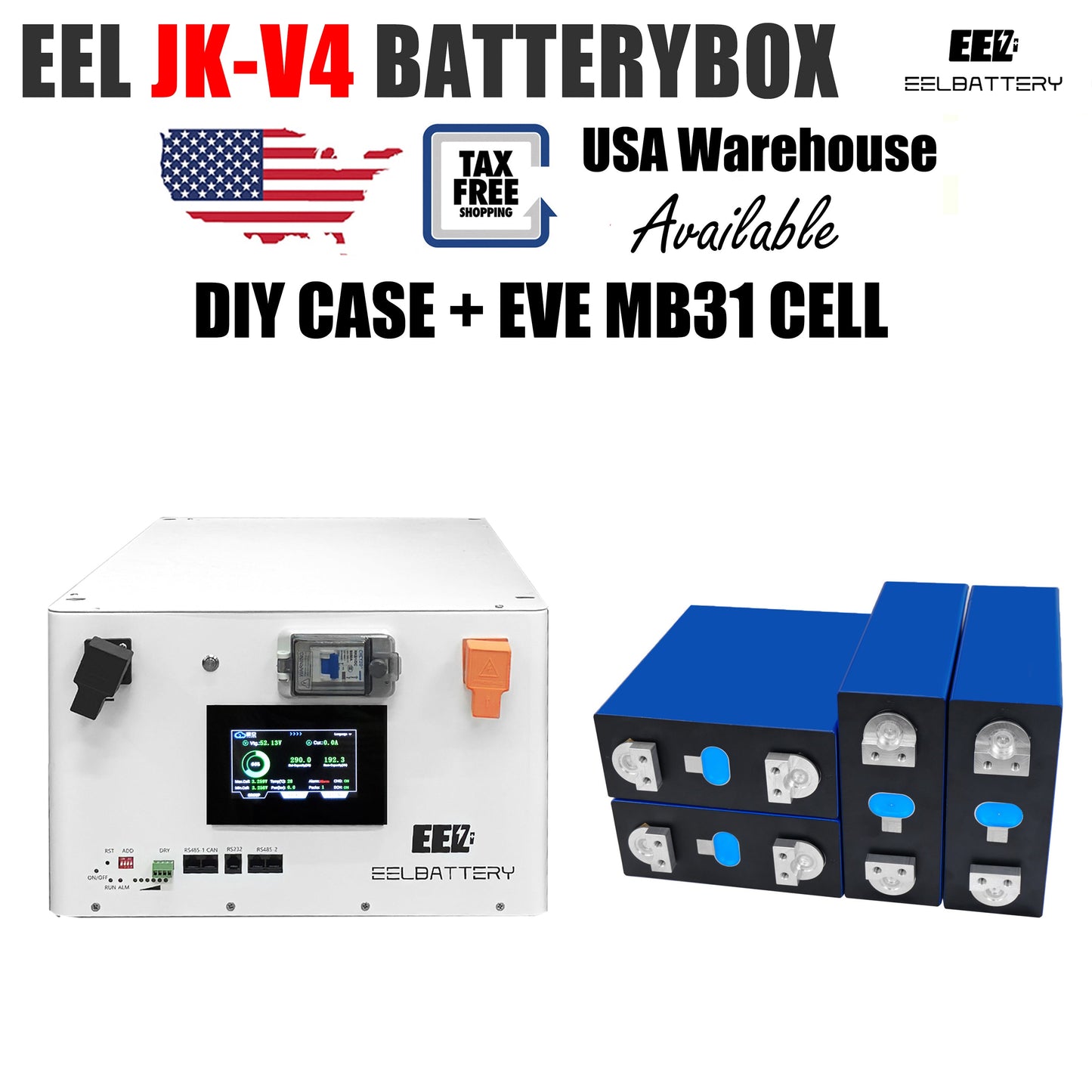 EEL 48V 16S Server Rack Battery V4 Box DIY Stackable Kits with JK V19 BMS Box Energy Storage USA Stock EEL BATTERY