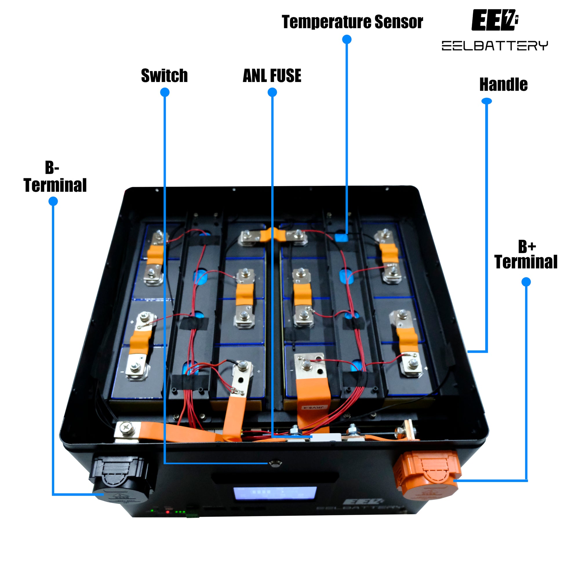 24V DIY Case LiFePO4 Battery Box with JK Inverter 200A Active Balance Smart BMS for Golf Cart,RV,Camper Yacht EEL BATTERY